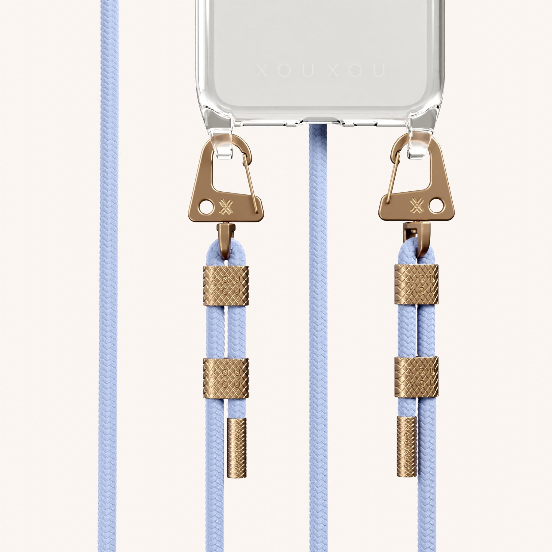 Handykette mit Karabinerband in Transparent + Baby Blau