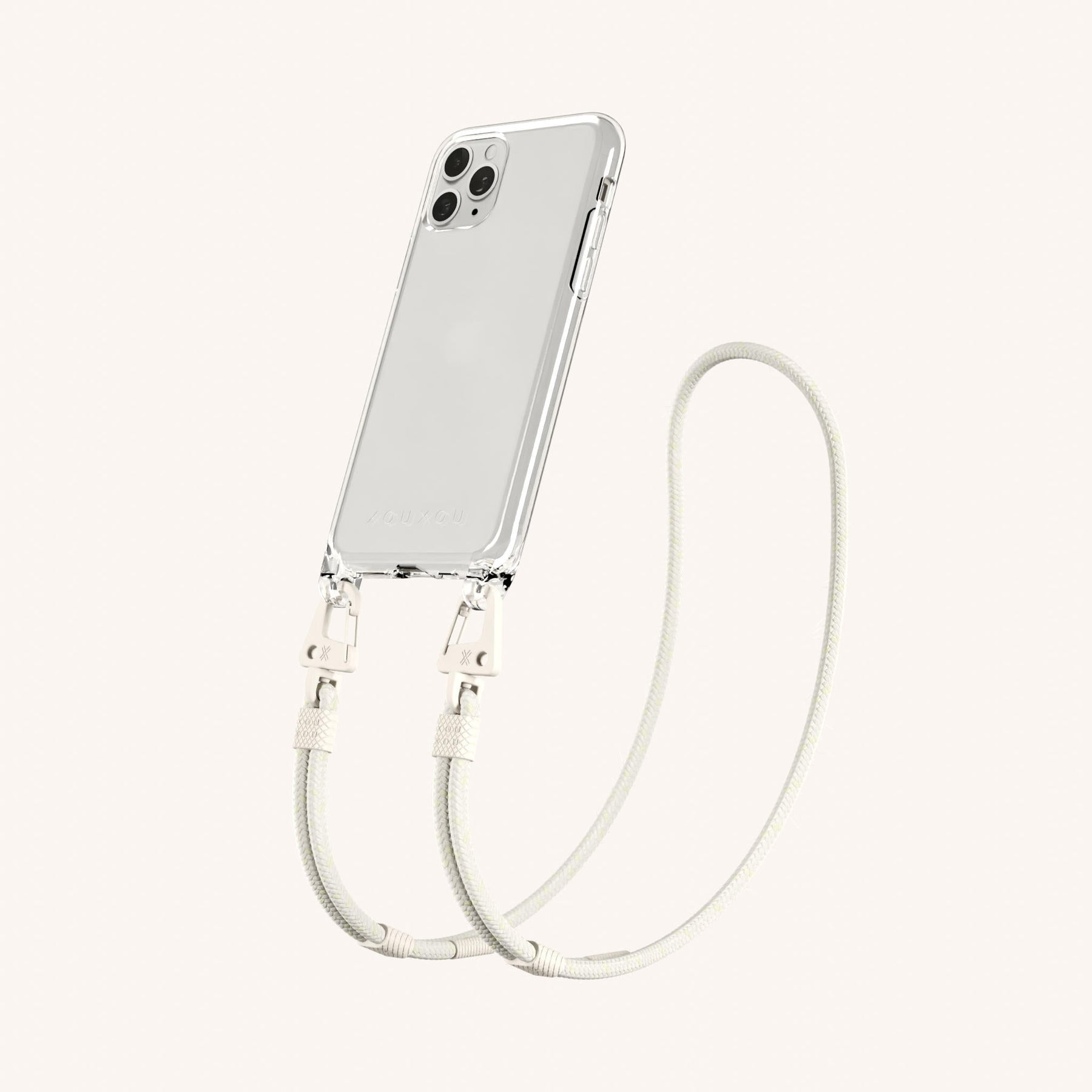 Handykette mit Karabinerband in Transparent + Kreideweiss