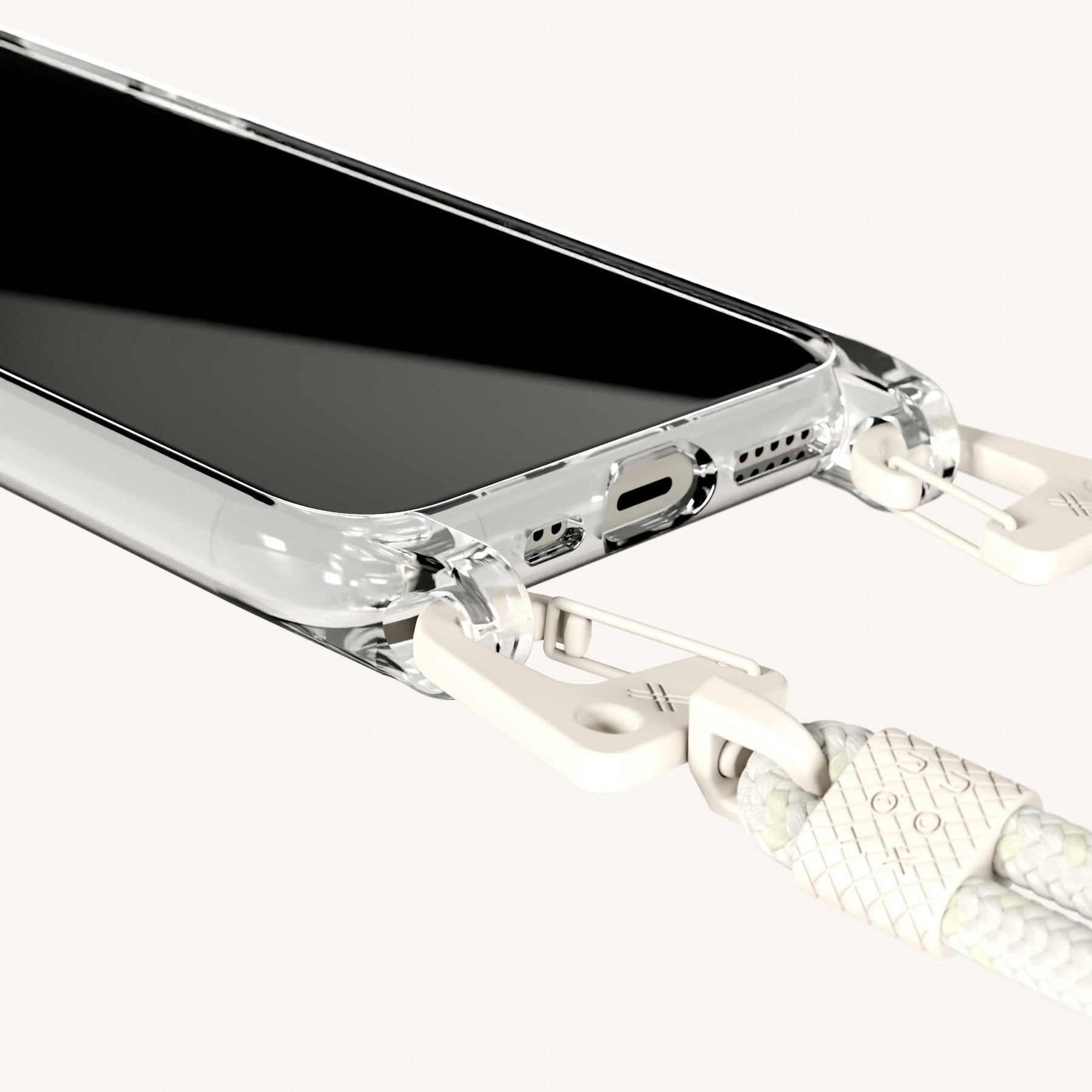 Handykette mit Karabinerband in Transparent + Kreideweiss