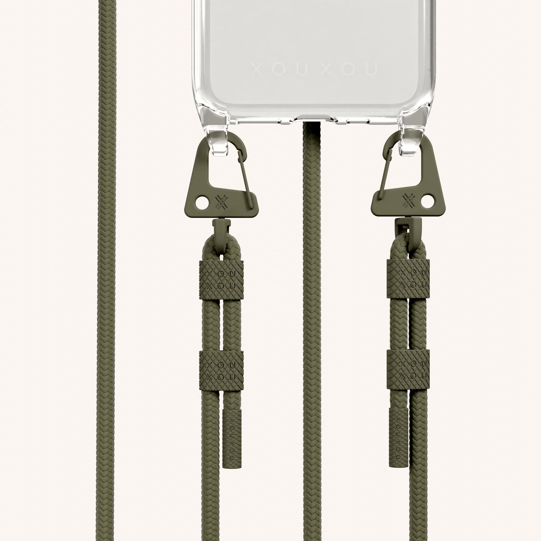 Handykette mit Karabinerband in Transparent + Moos