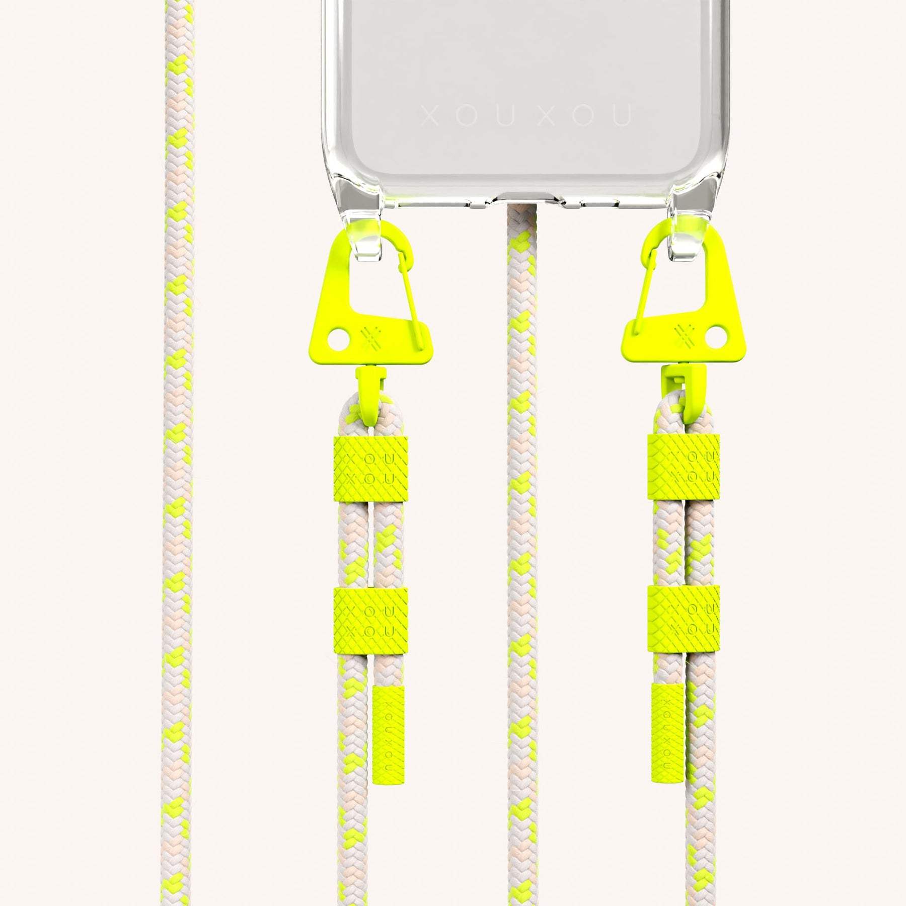 Handykette mit Karabinerband in Transparent + Orange Kamouflage