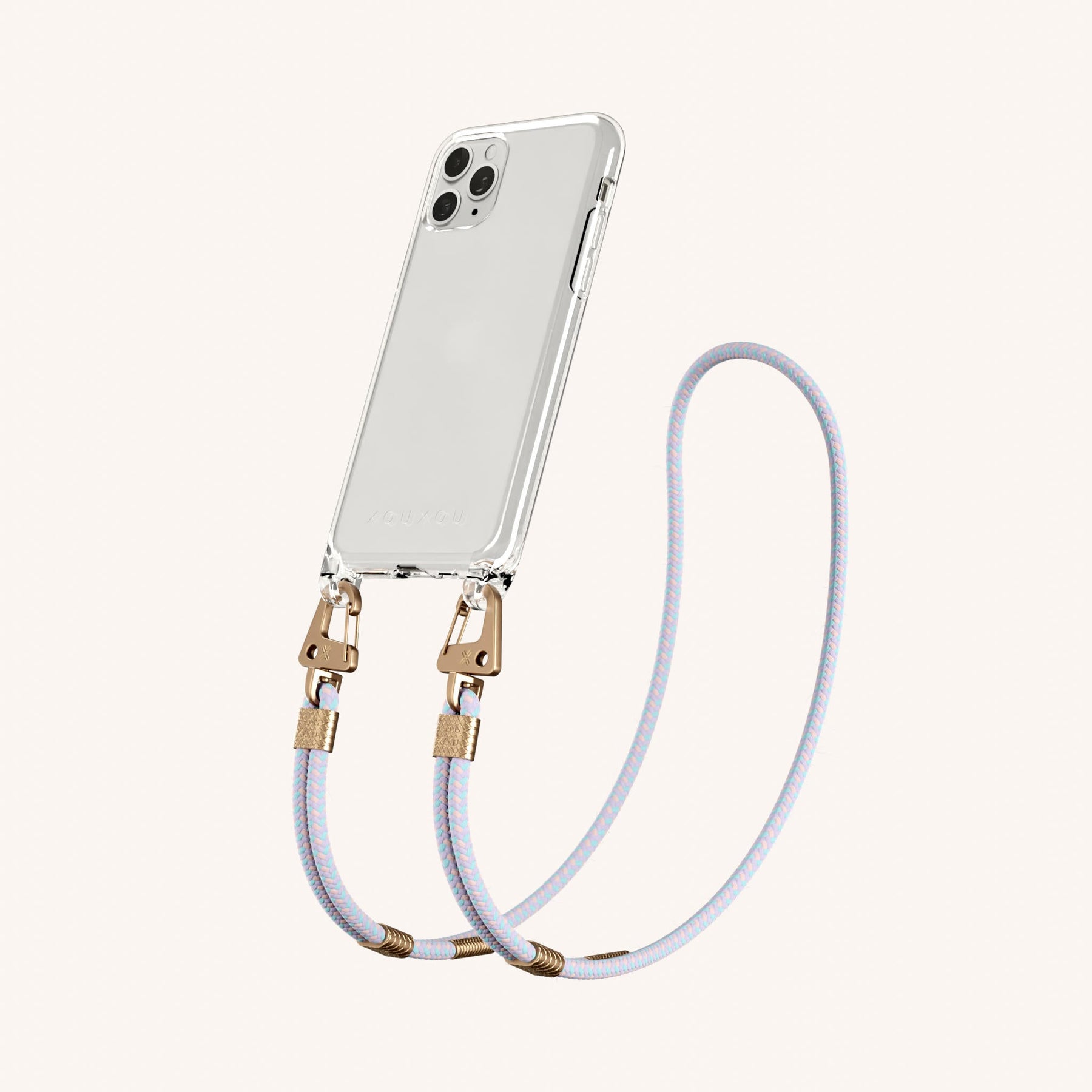 Phone Necklace with Carabiner Rope in Clear + Vibrant Pastel