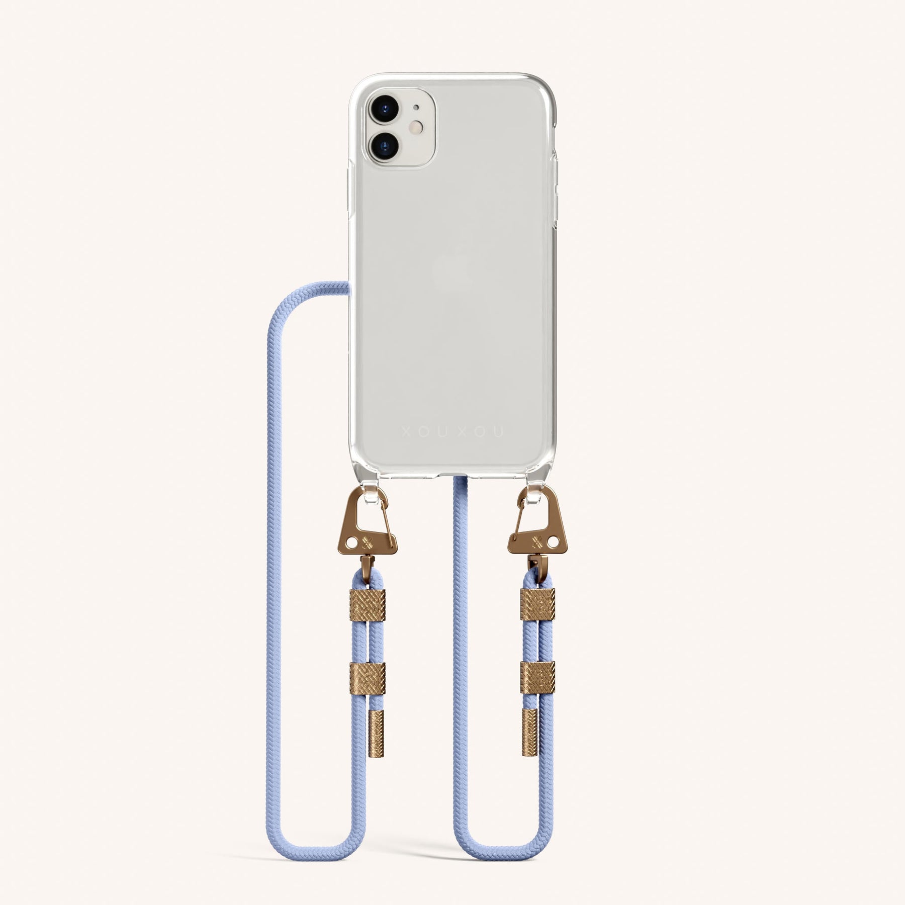 Handykette mit Karabinerband in Transparent + Baby Blau