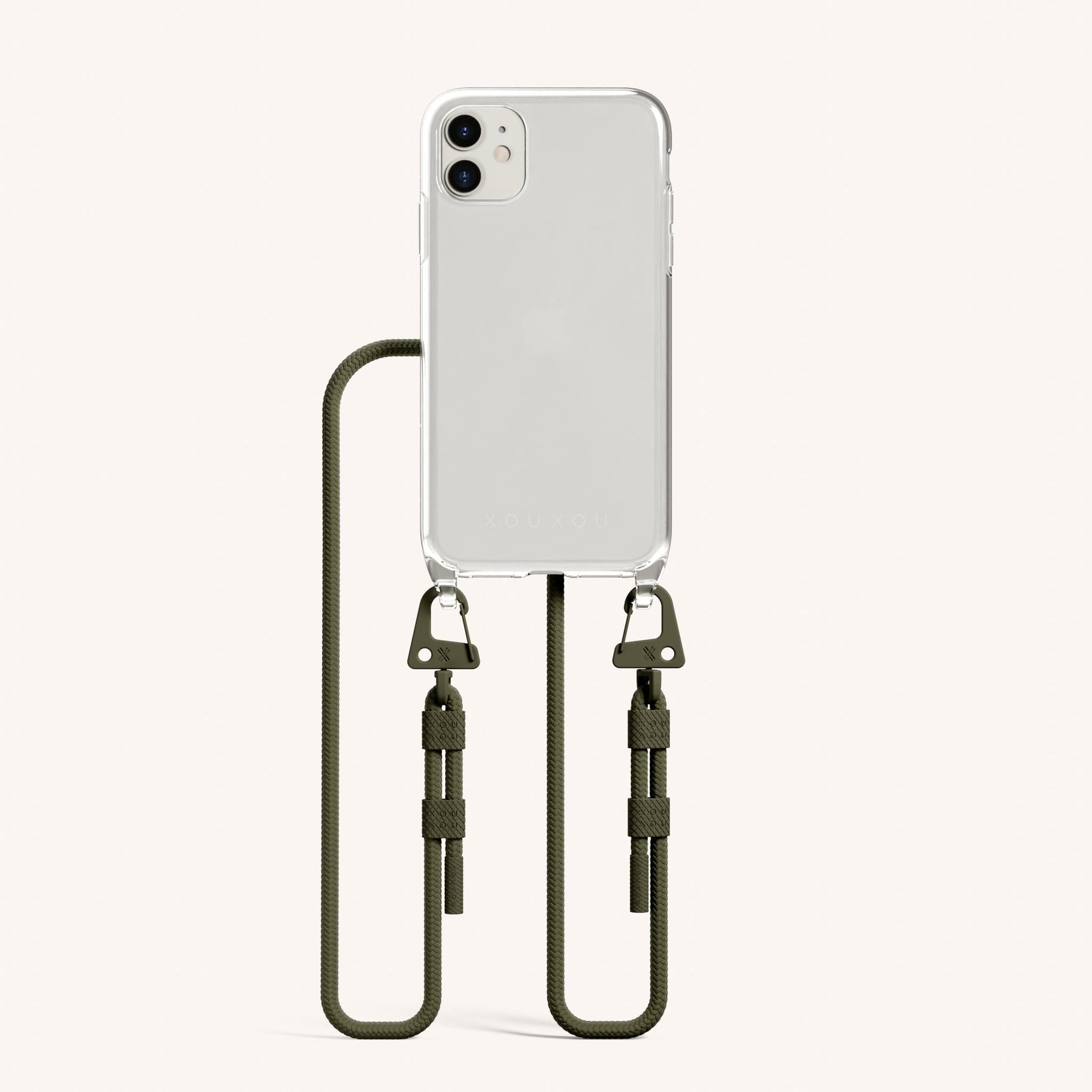 Handykette mit Karabinerband in Transparent + Moos