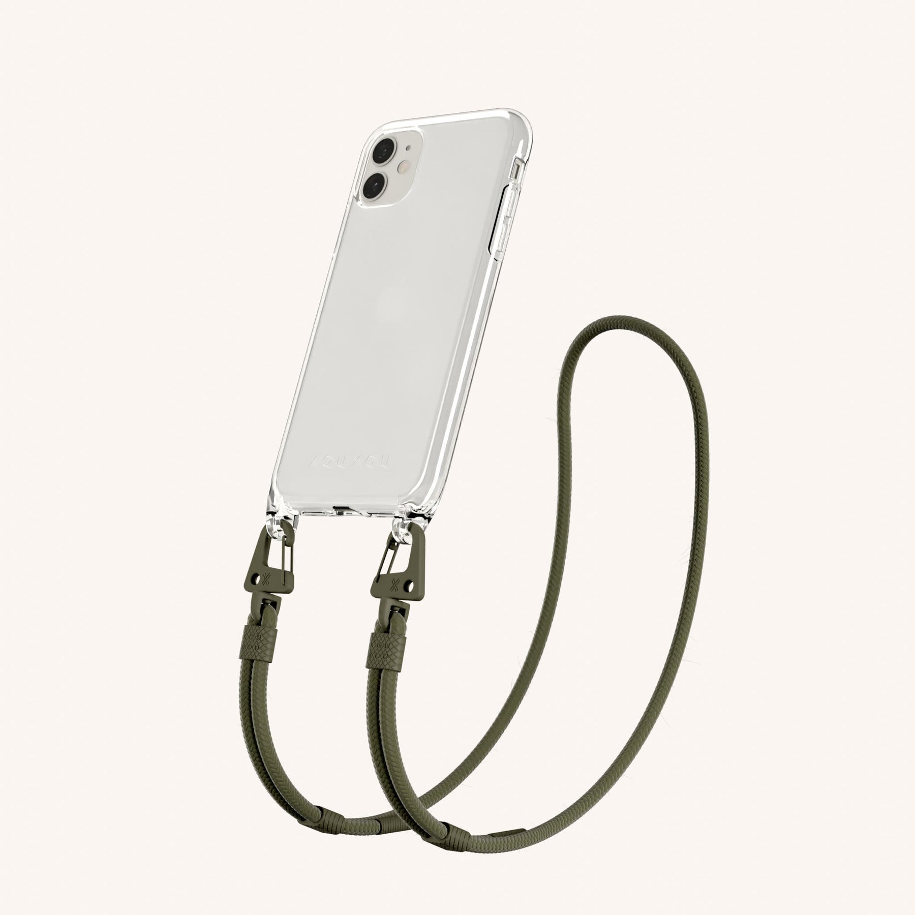 Handykette mit Karabinerband in Transparent + Moos