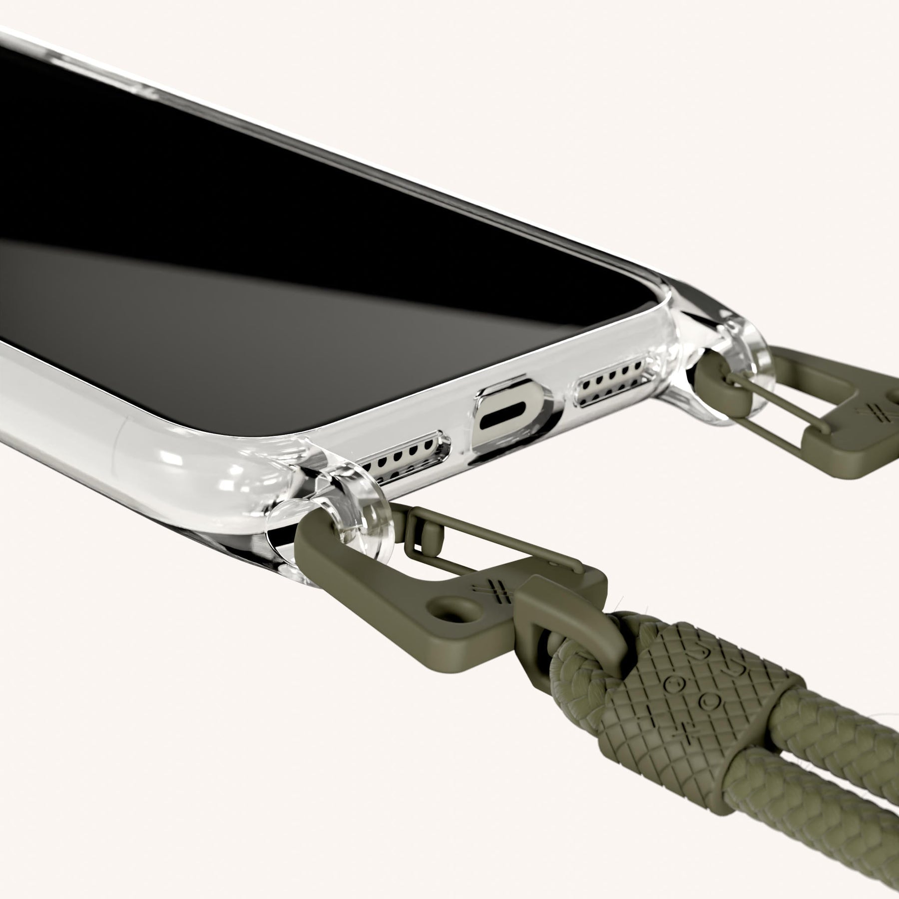 Handykette mit Karabinerband in Transparent + Moos