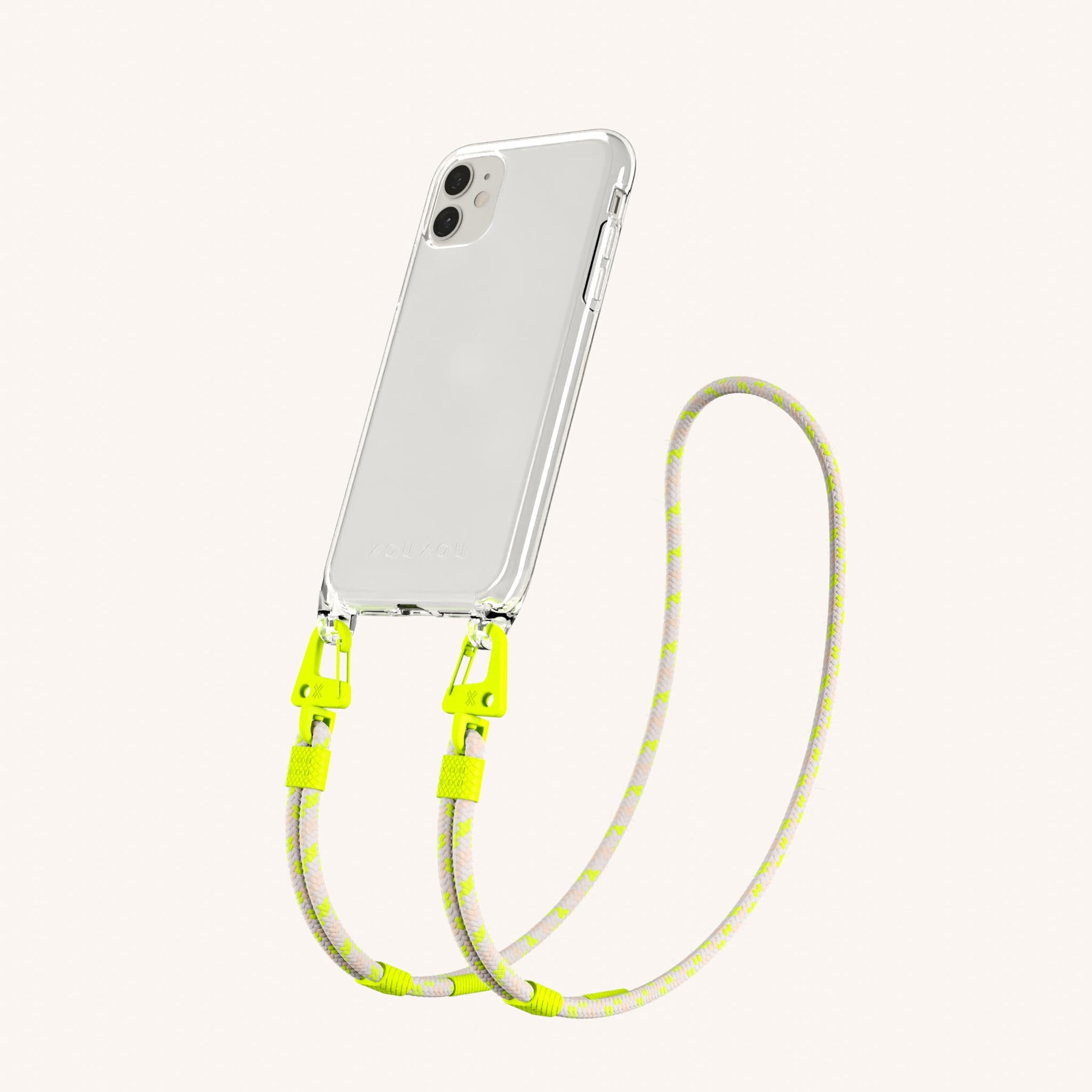 Handykette mit Karabinerband in Transparent + Orange Kamouflage