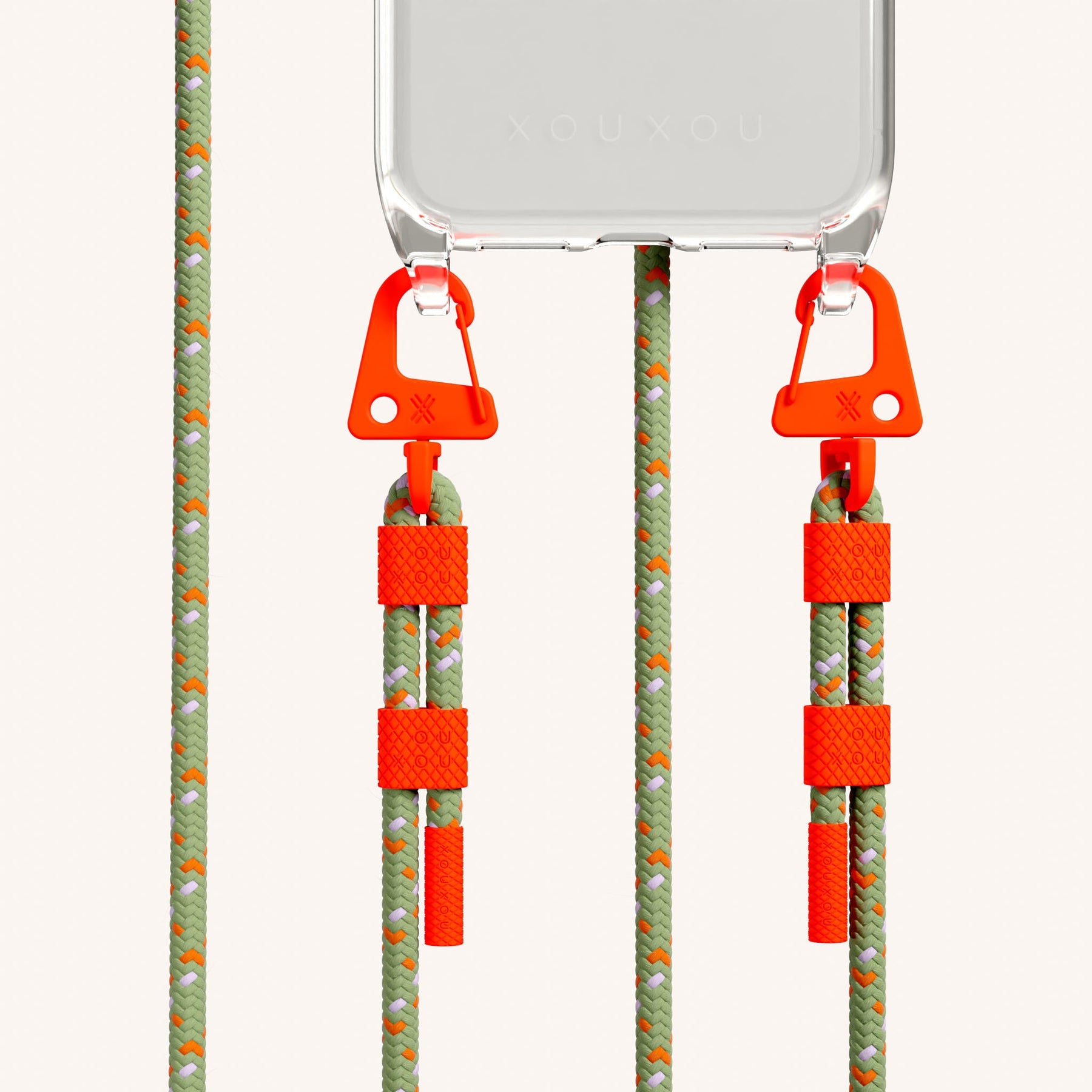 Handykette mit Karabinerband in Transparent + Orange Kamouflage