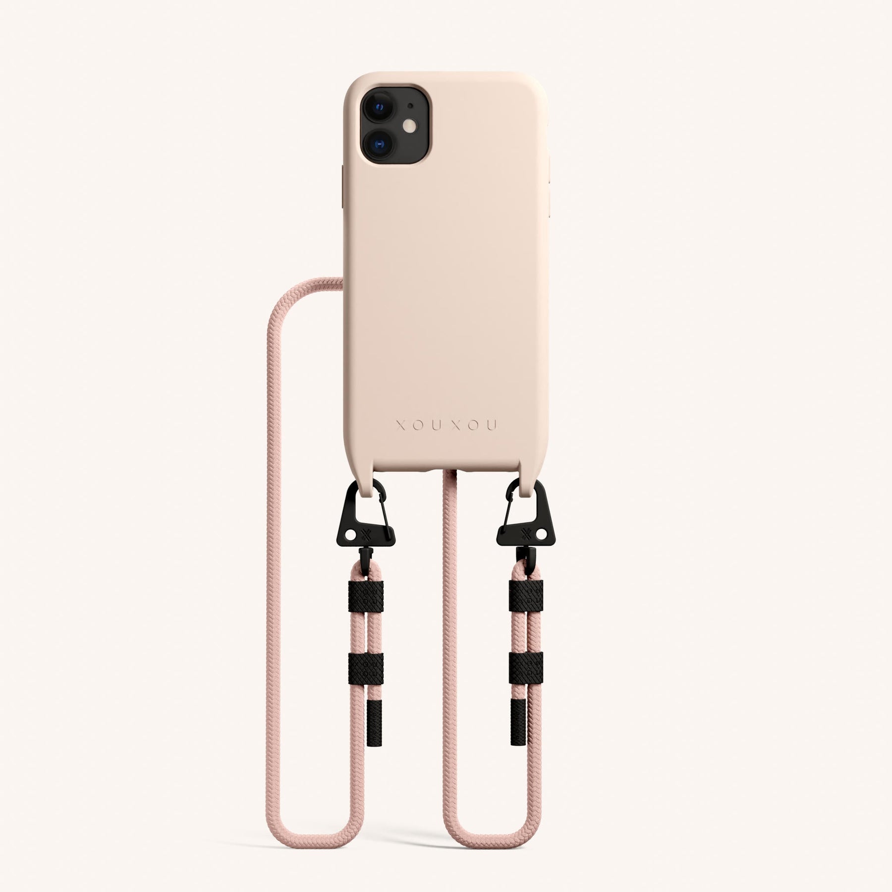 Phone Necklace with Carabiner Rope in Powder Pink