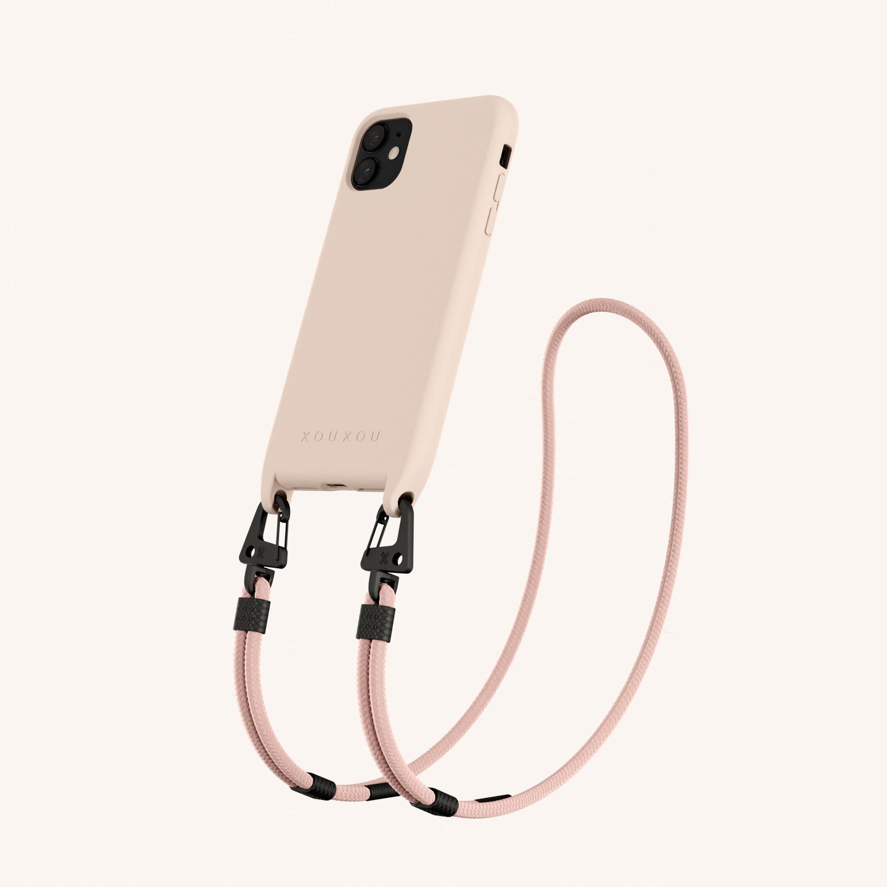 Phone Necklace with Carabiner Rope in Powder Pink