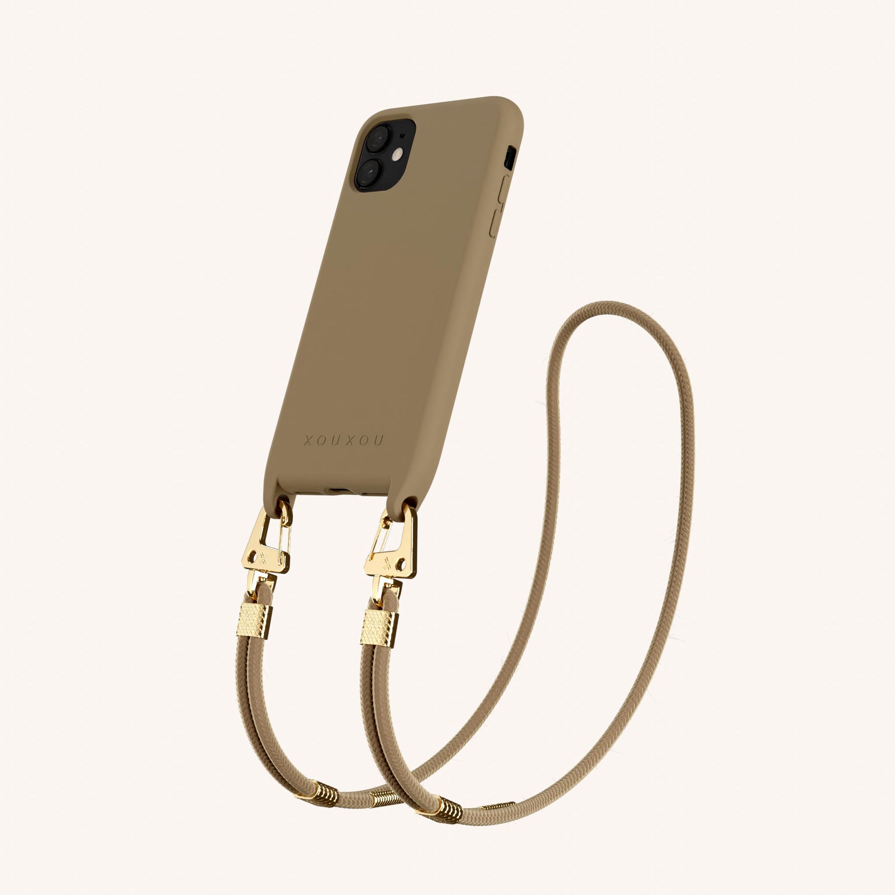 Handykette mit Karabinerband in Taupe