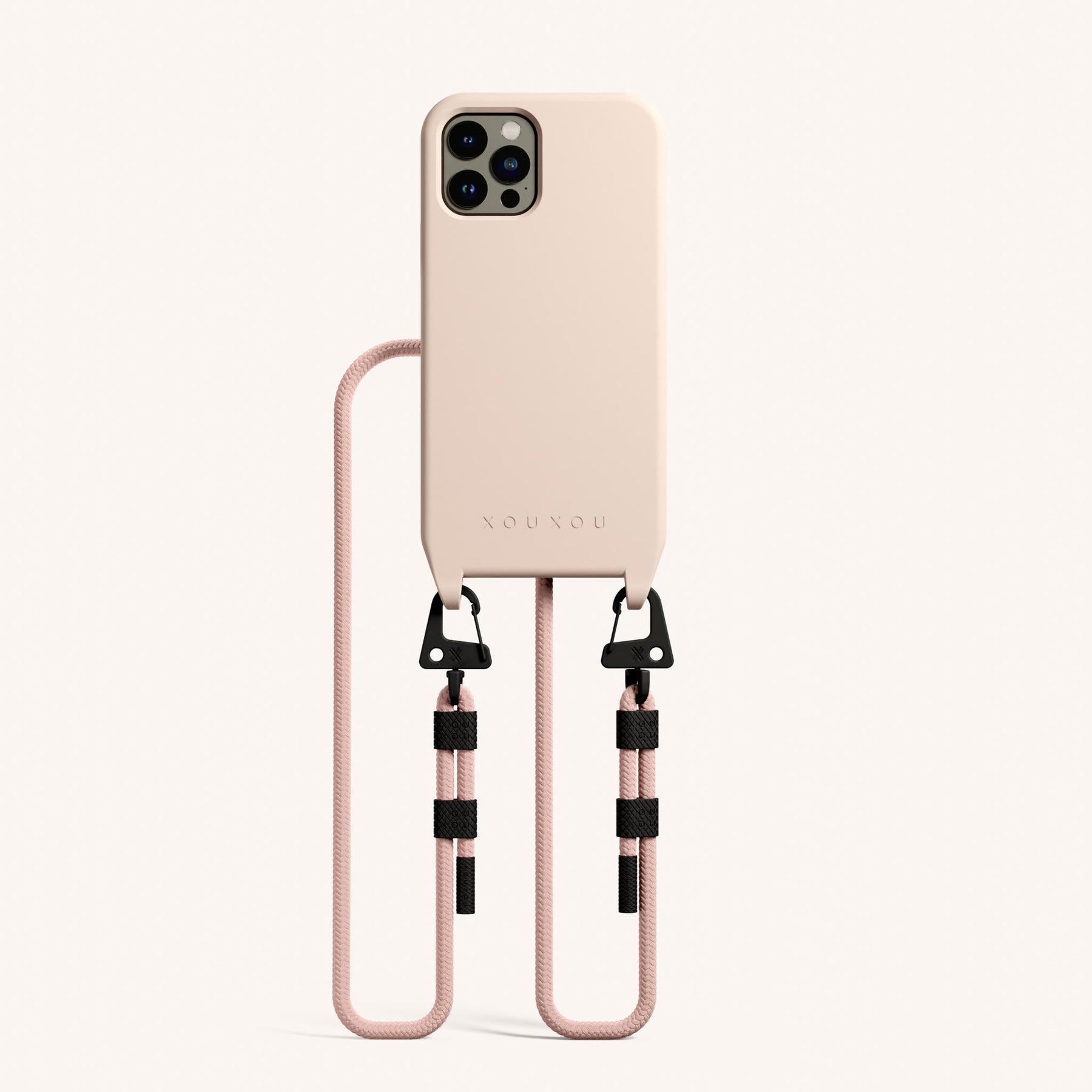 Phone Necklace with Carabiner Rope in Powder Pink