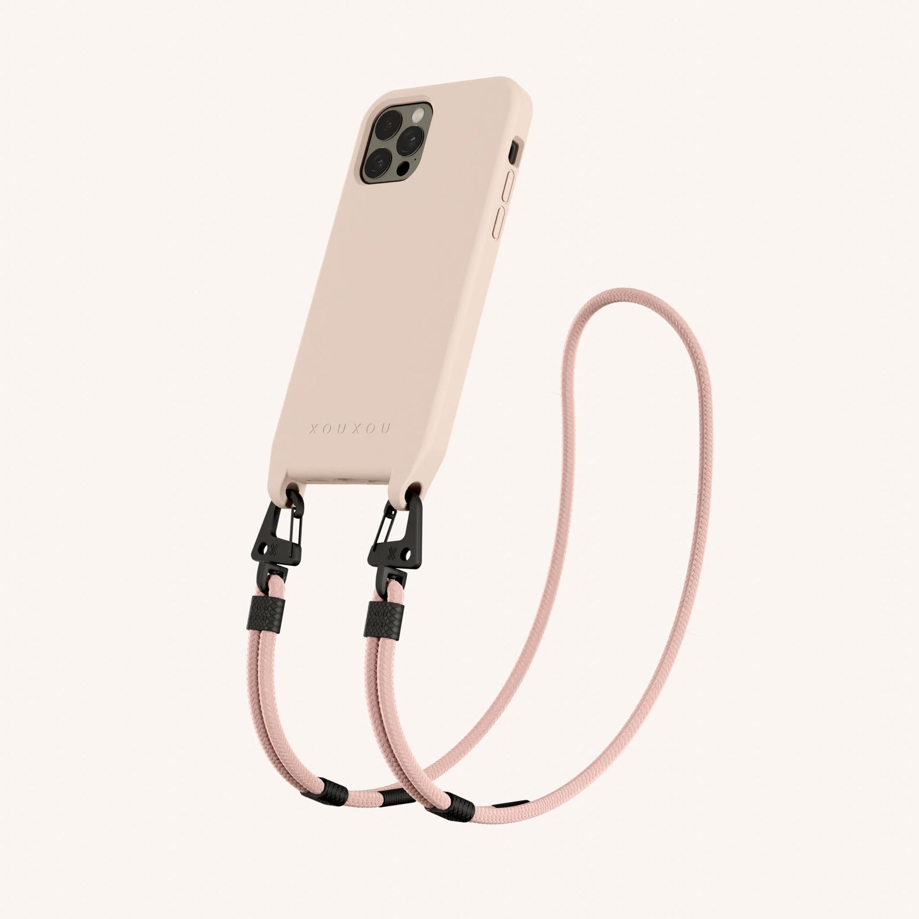 Phone Necklace with Carabiner Rope in Powder Pink