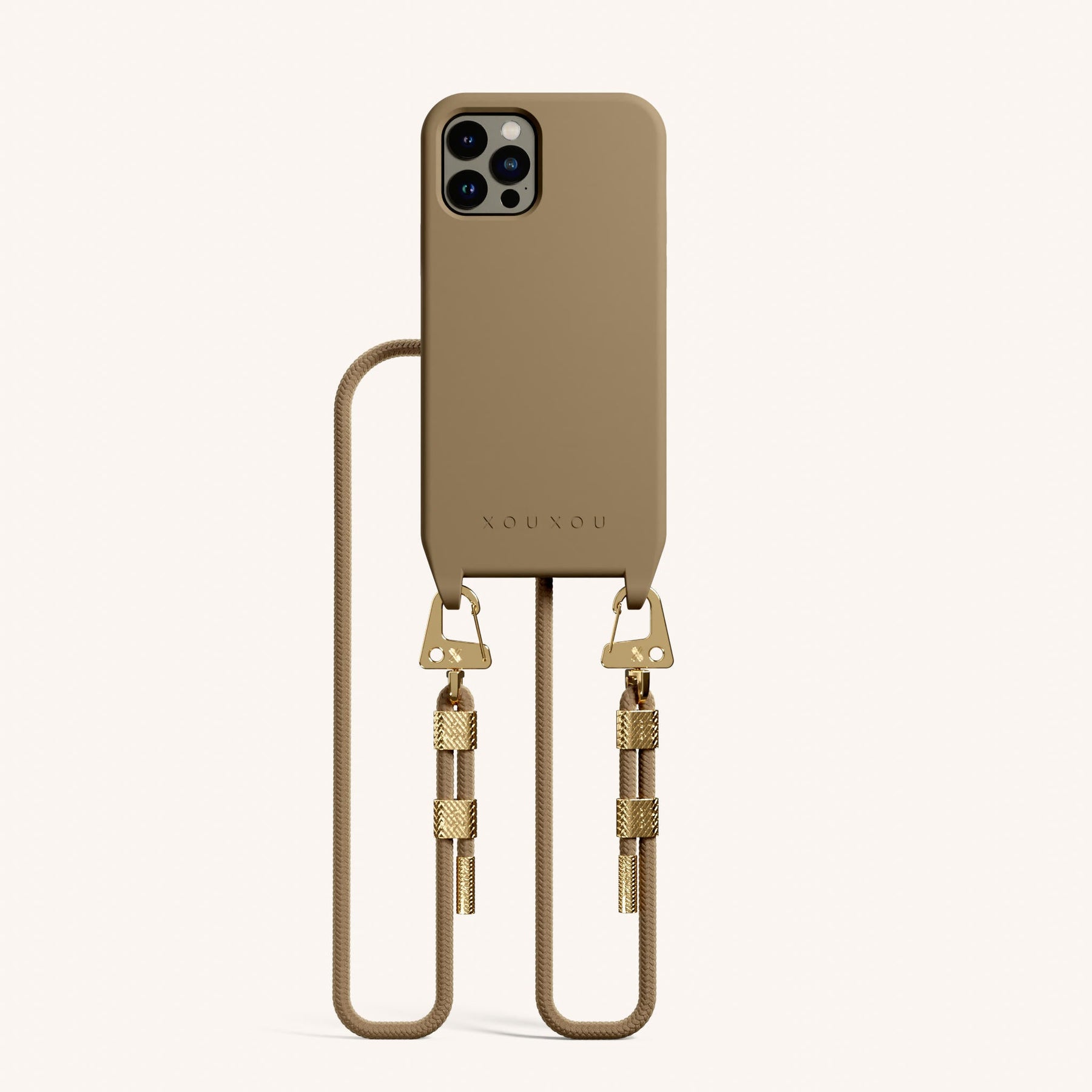 Handykette mit Karabinerband in Taupe