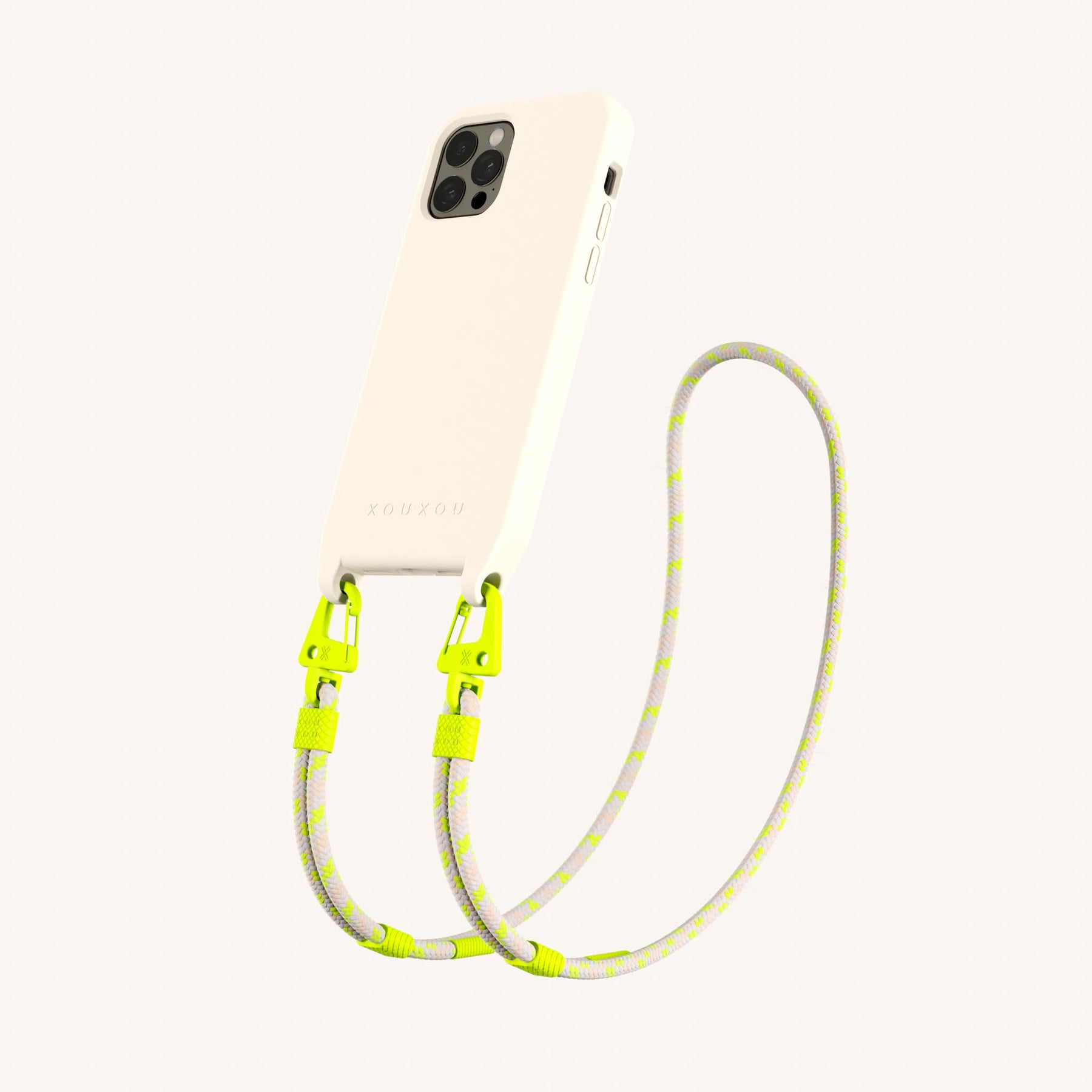 Handykette mit Karabinerband in Kreideweiss + Neon Kamouflage