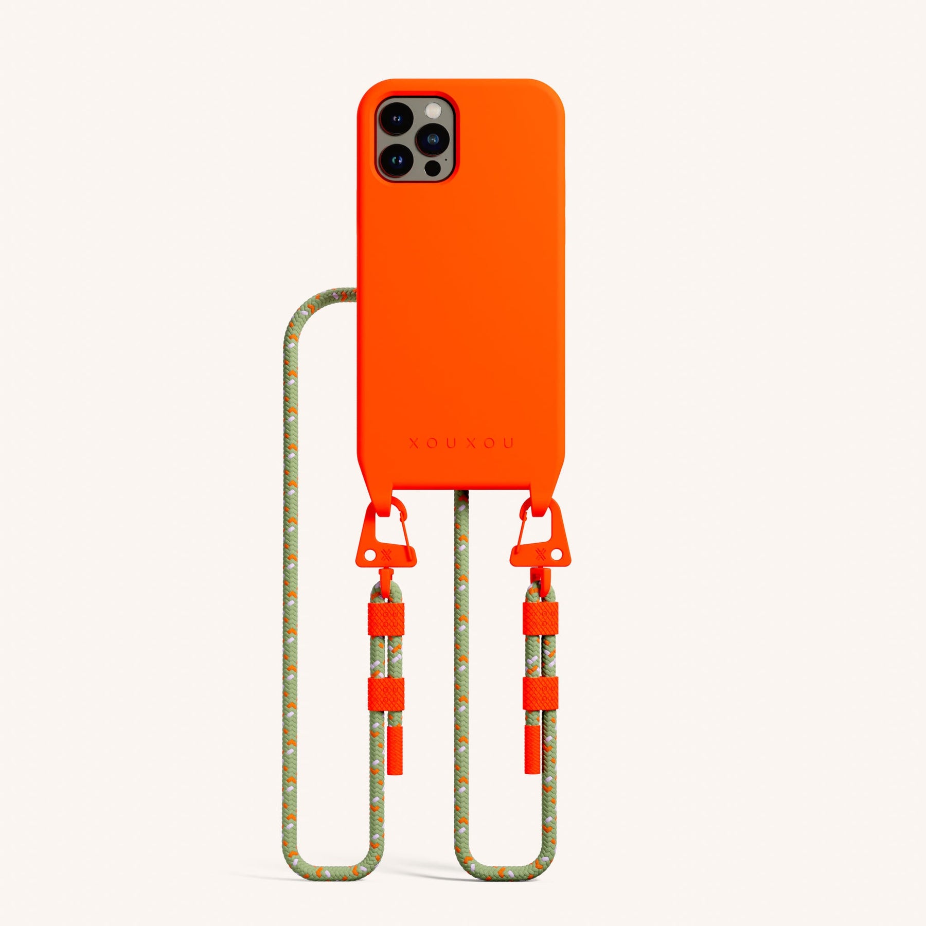 Handykette mit Karabinerband in Neon Orange + Orange Kamouflage