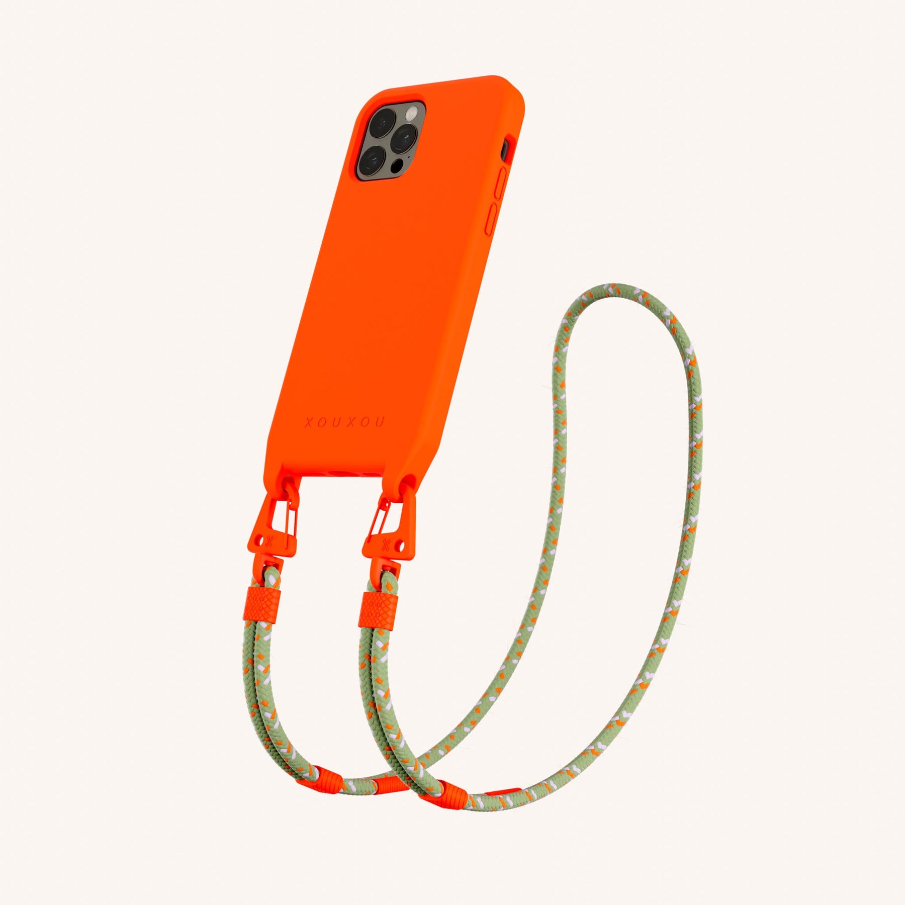 Handykette mit Karabinerband in Neon Orange + Orange Kamouflage