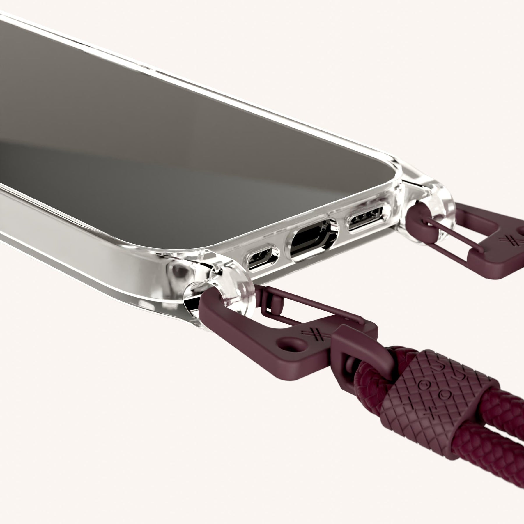 Handykette mit Karabinerband in Transparent + Weinrot