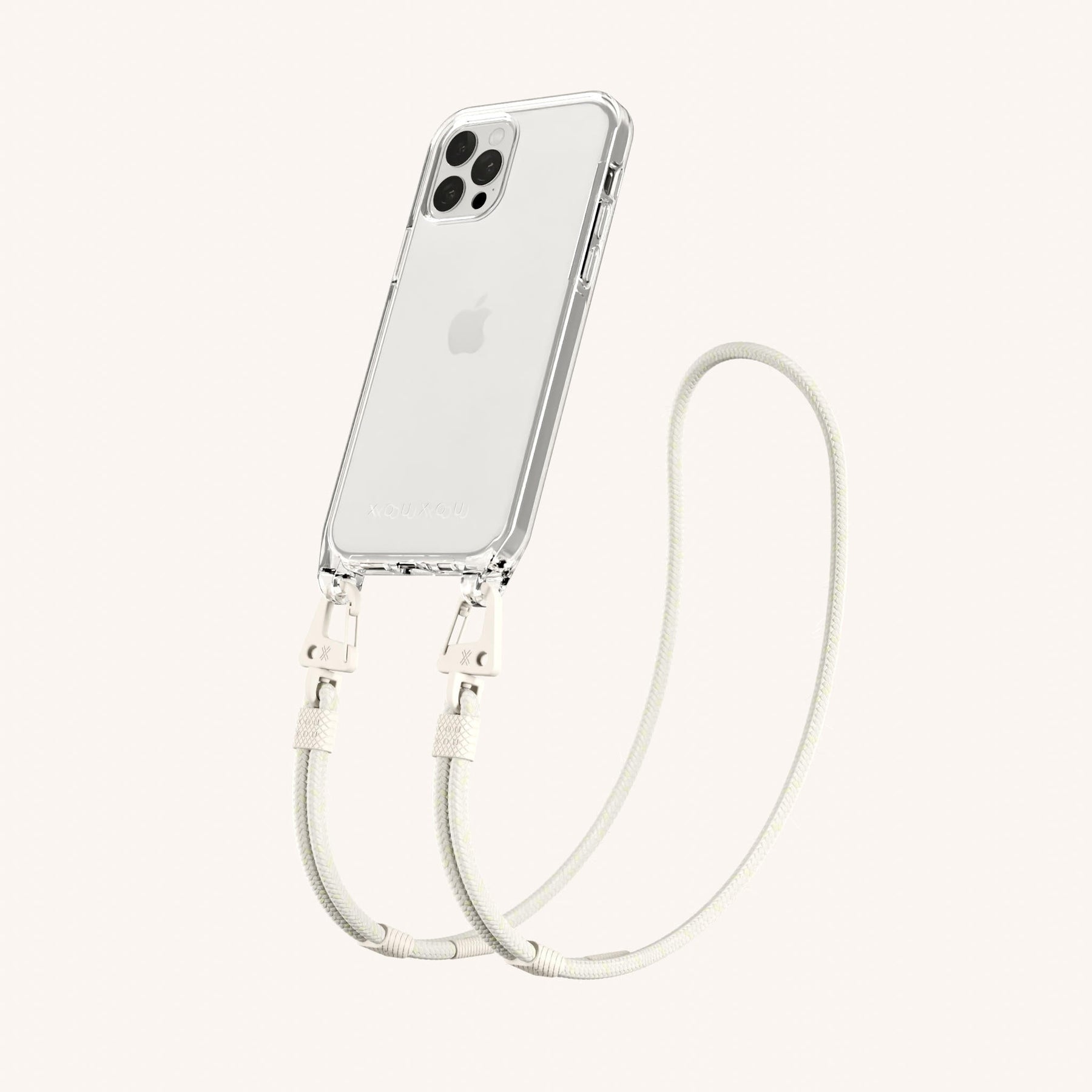 Handykette mit Karabinerband in Transparent + Kreideweiss