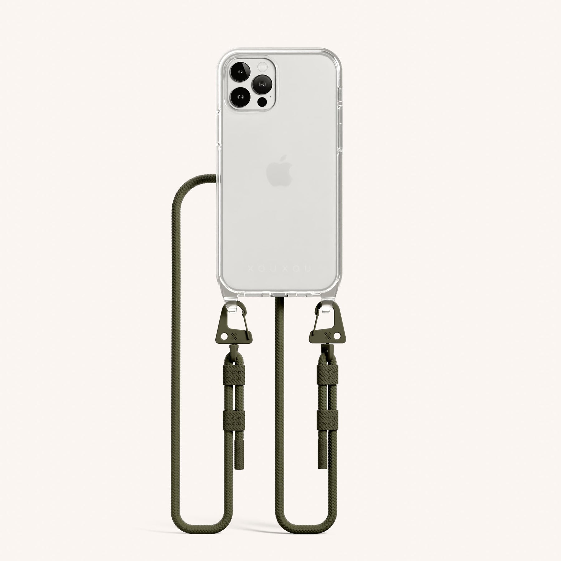 Handykette mit Karabinerband in Transparent + Moos
