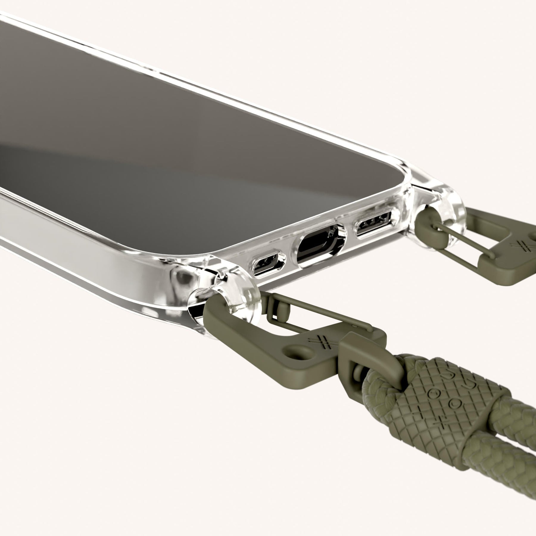 Handykette mit Karabinerband in Transparent + Moos