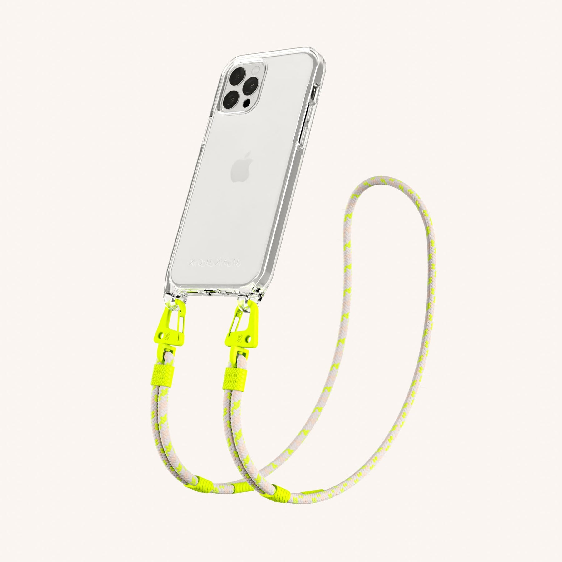 Handykette mit Karabinerband in Transparent + Orange Kamouflage