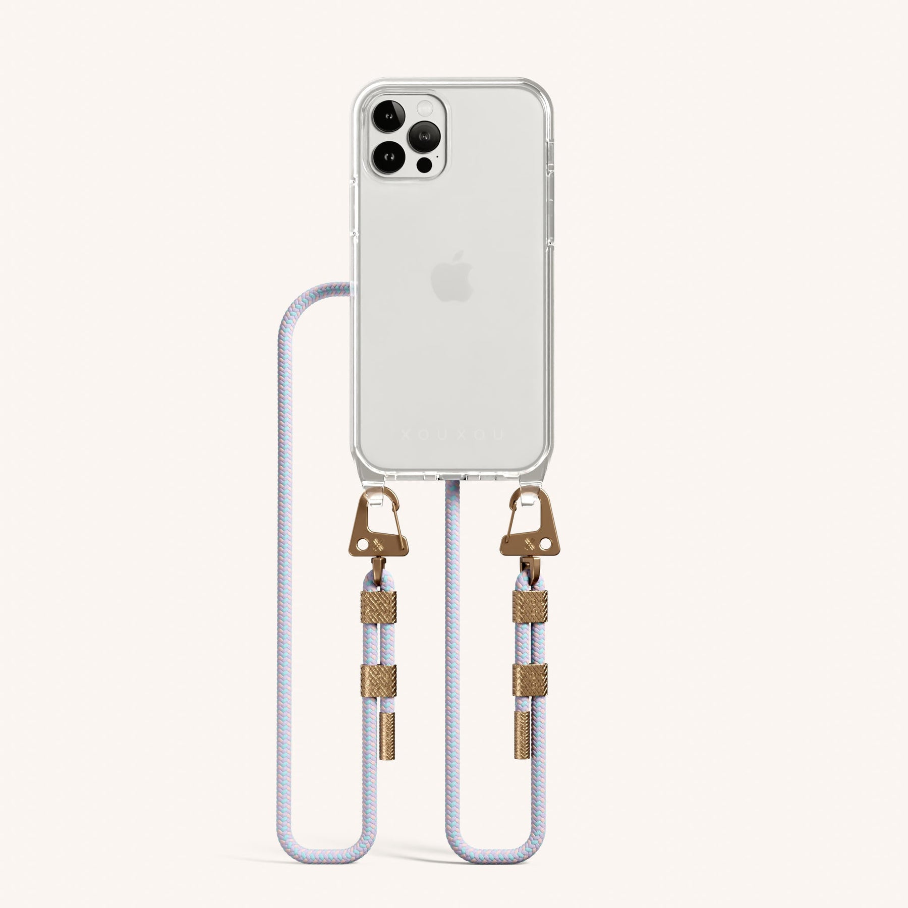 Phone Necklace with Carabiner Rope in Clear + Vibrant Pastel