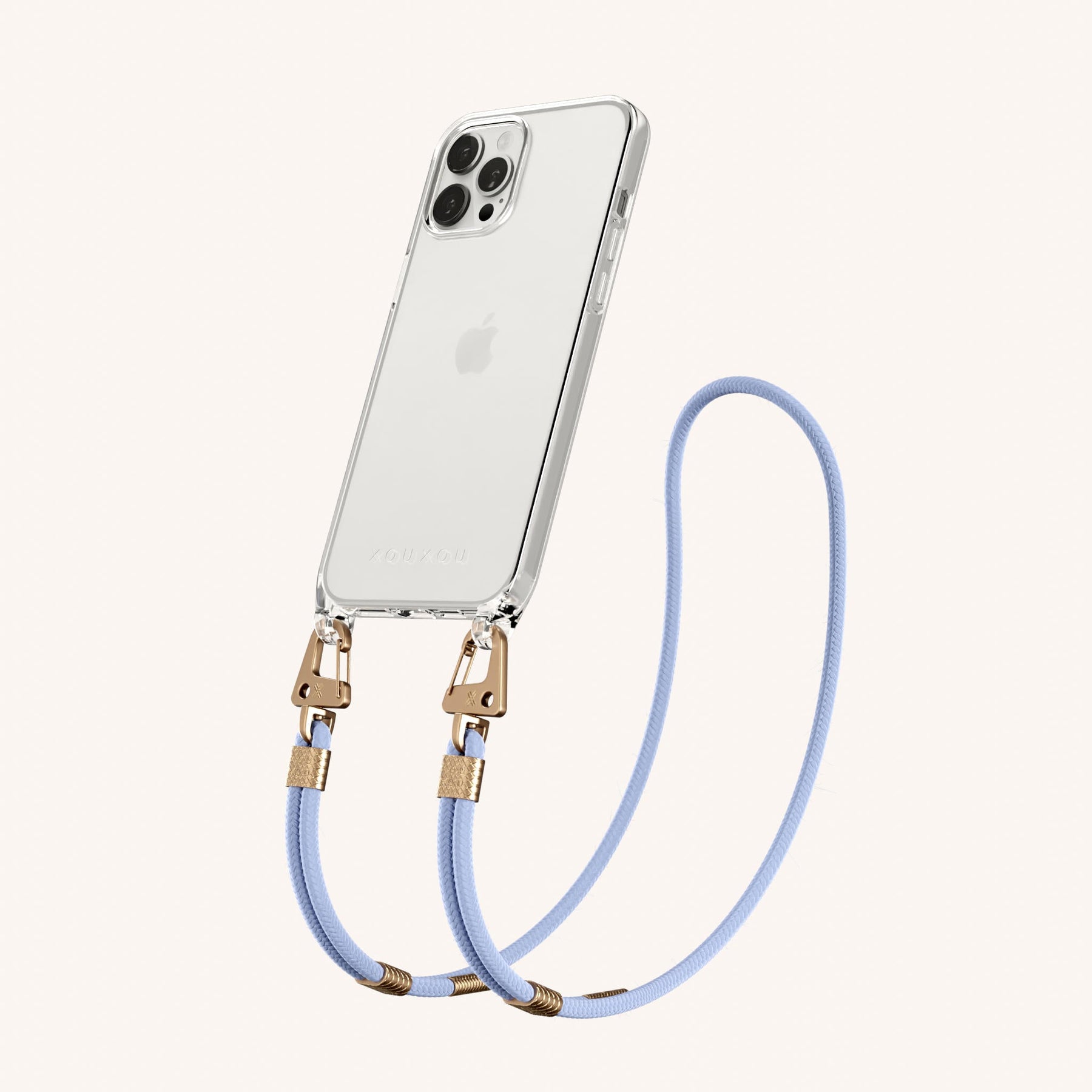 Handykette mit Karabinerband in Transparent + Baby Blau