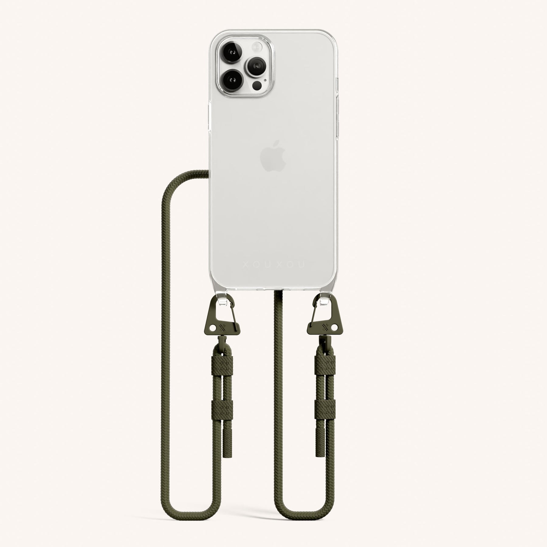 Handykette mit Karabinerband in Transparent + Moos