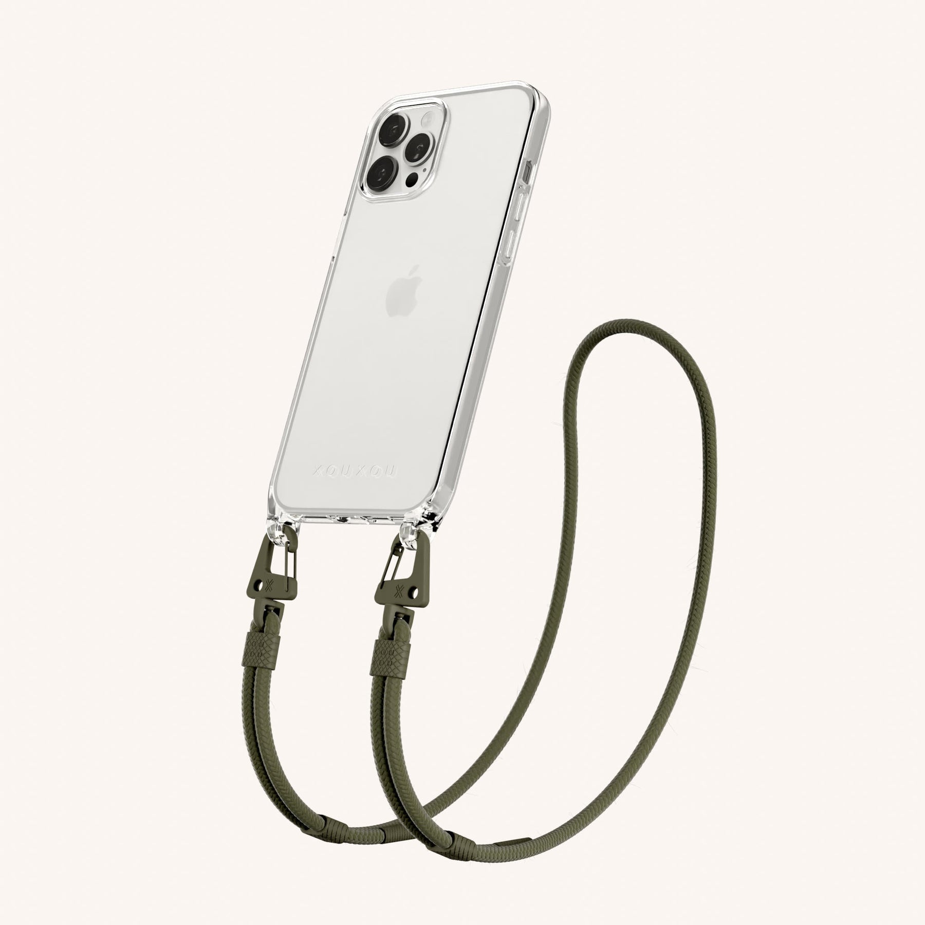 Handykette mit Karabinerband in Transparent + Moos
