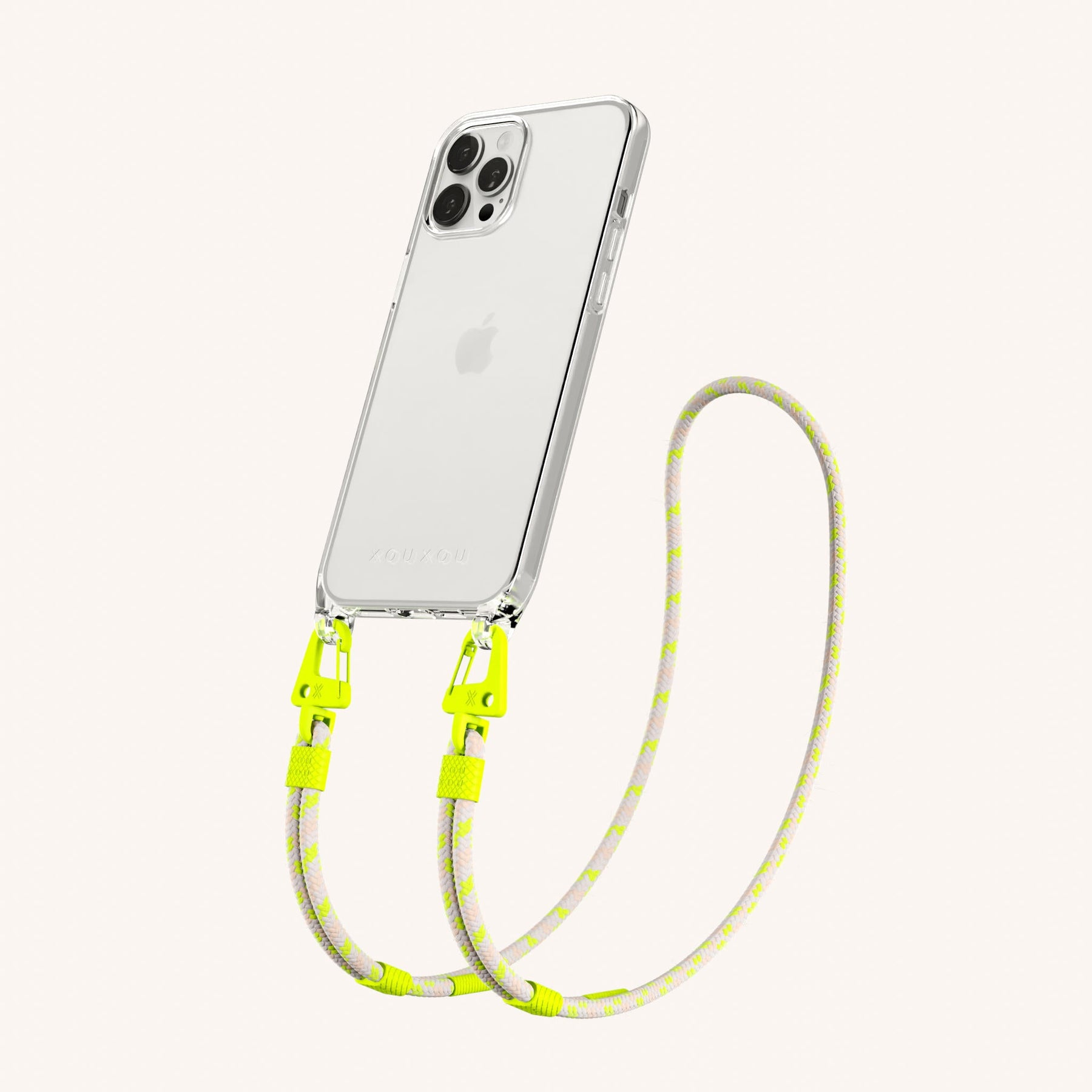 Handykette mit Karabinerband in Transparent + Orange Kamouflage