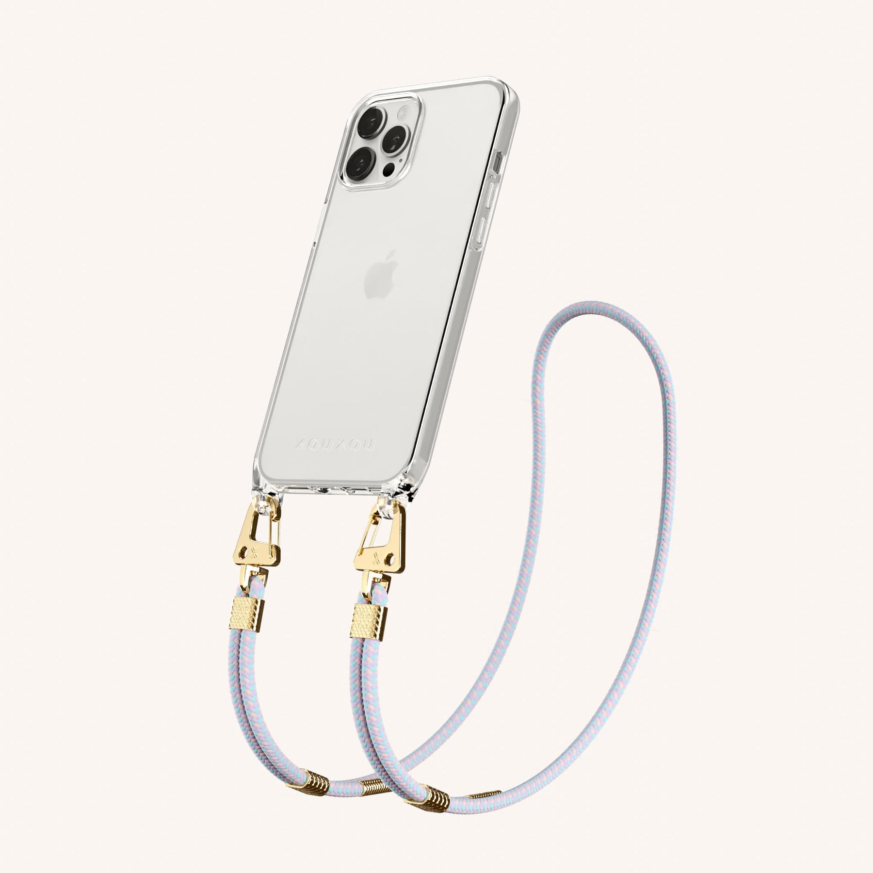 Phone Necklace with Carabiner Rope in Clear + Vibrant Pastel