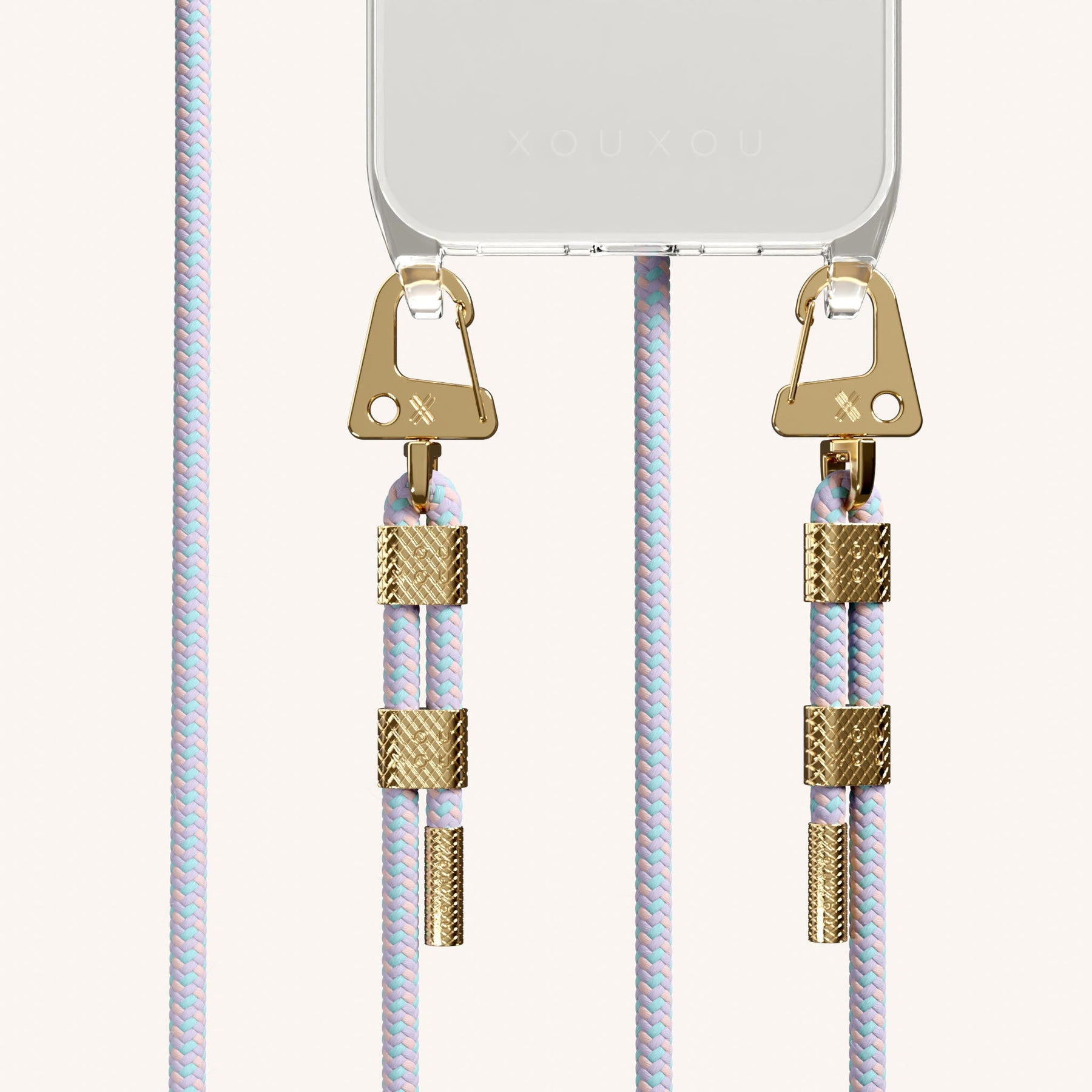 Phone Necklace with Carabiner Rope in Clear + Vibrant Pastel