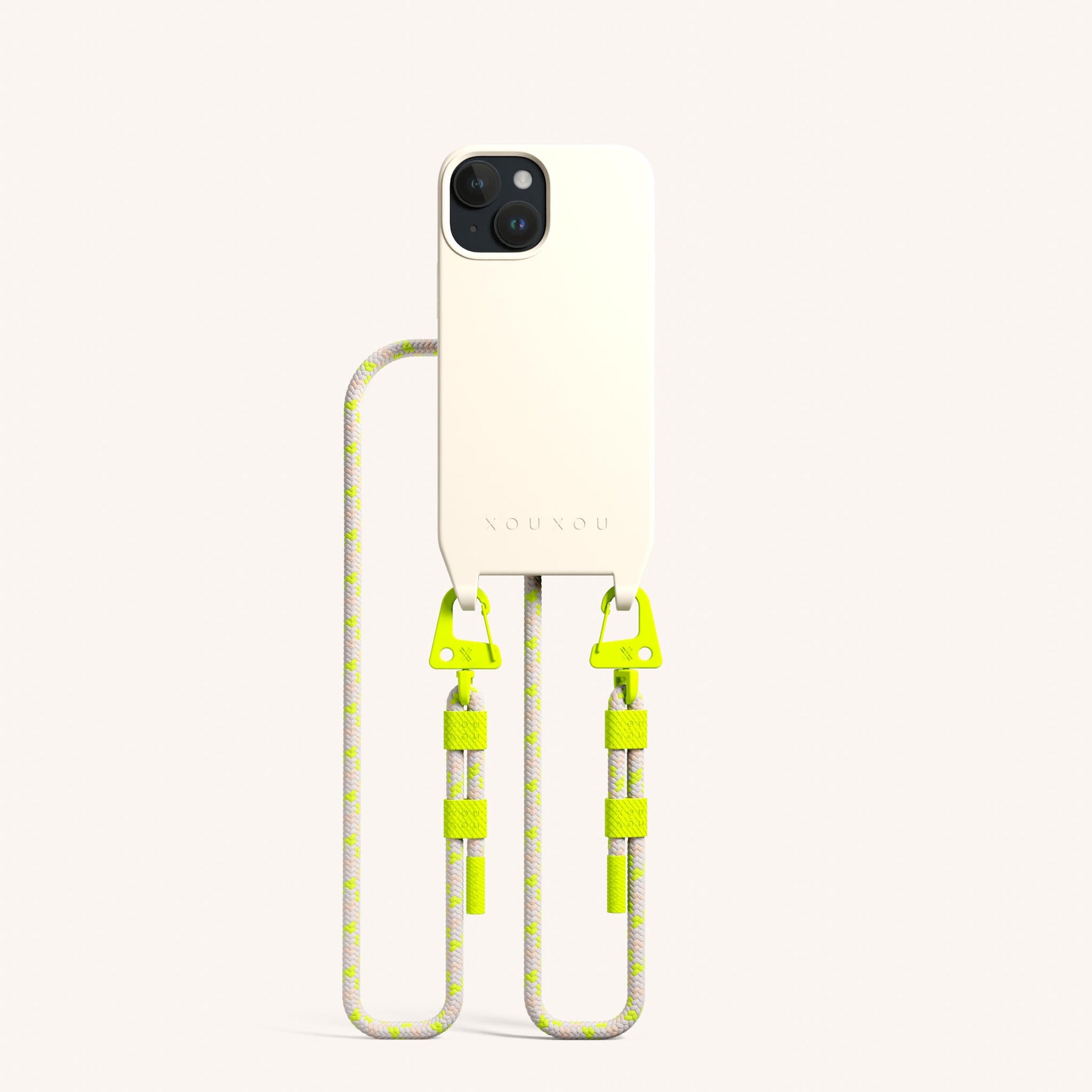Handykette mit Karabinerband in Kreideweiss + Neon Kamouflage