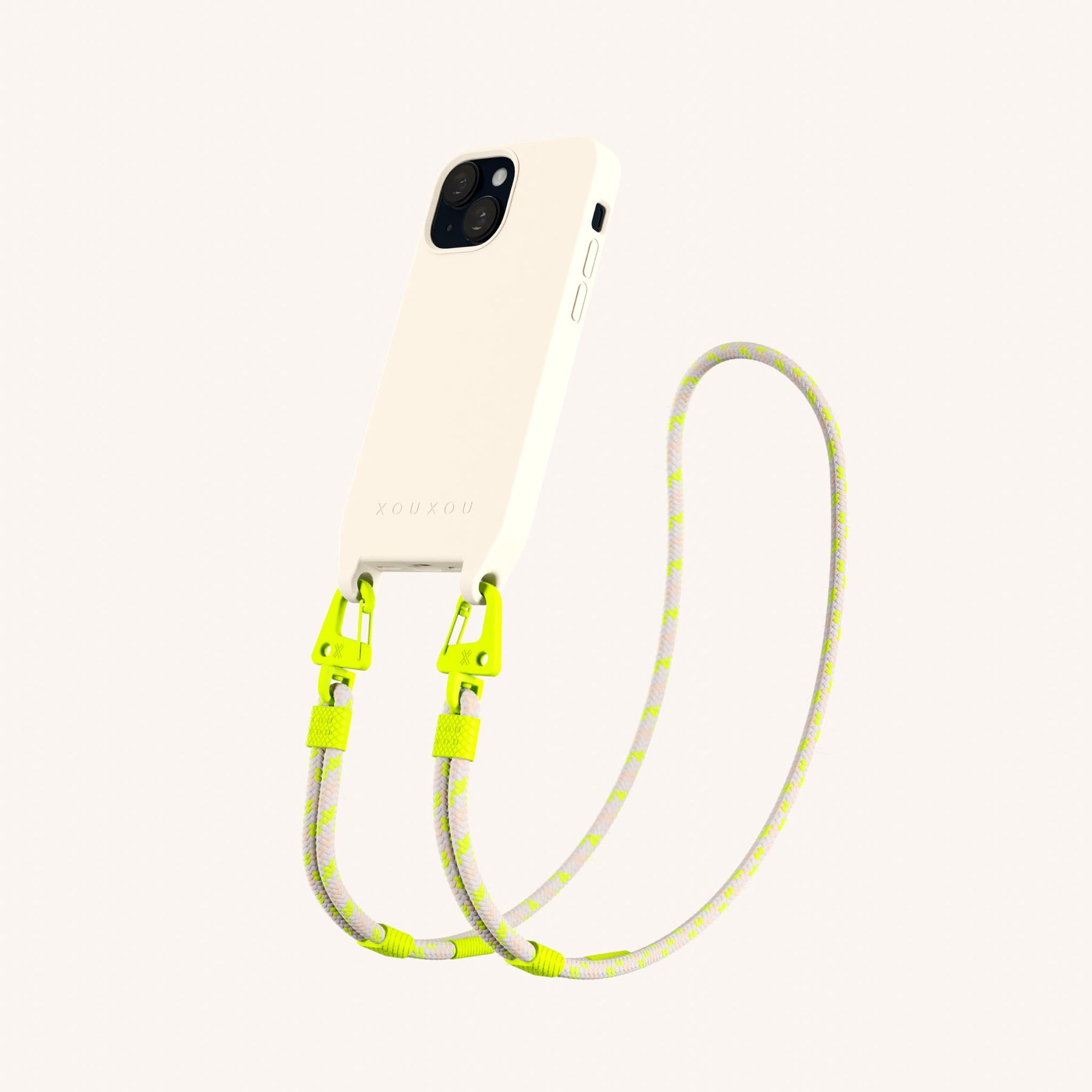 Handykette mit Karabinerband in Kreideweiss + Neon Kamouflage