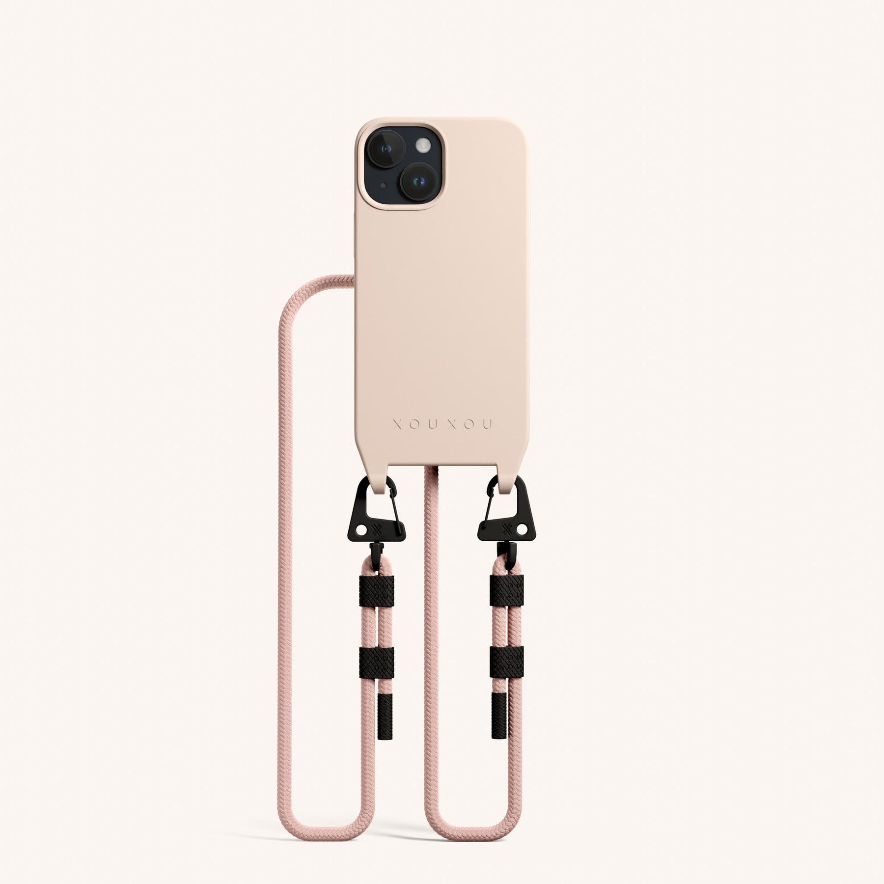 Phone Necklace with Carabiner Rope in Powder Pink