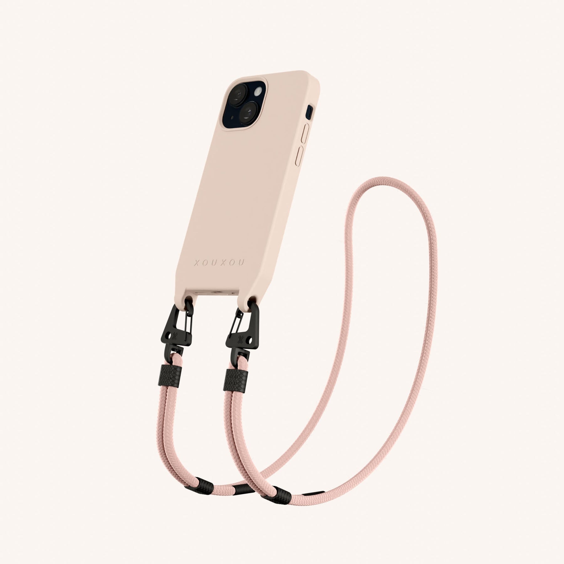 Phone Necklace with Carabiner Rope in Powder Pink