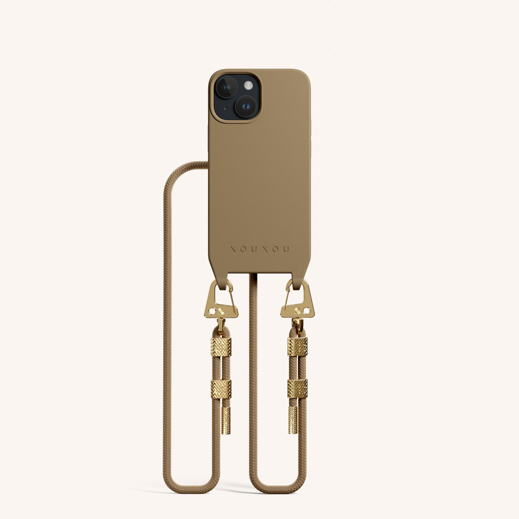 Handykette mit Karabinerband in Taupe