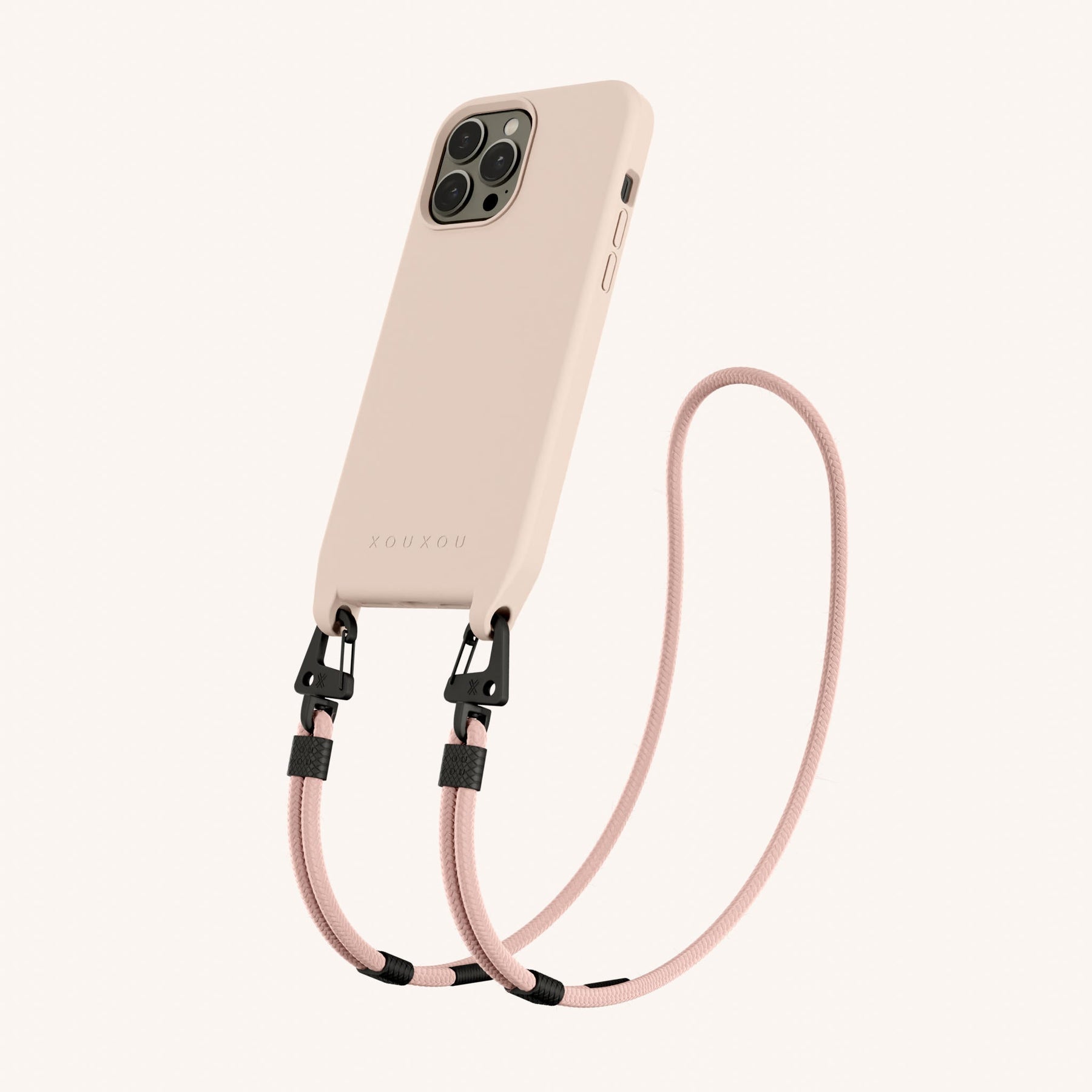 Phone Necklace with Carabiner Rope in Powder Pink