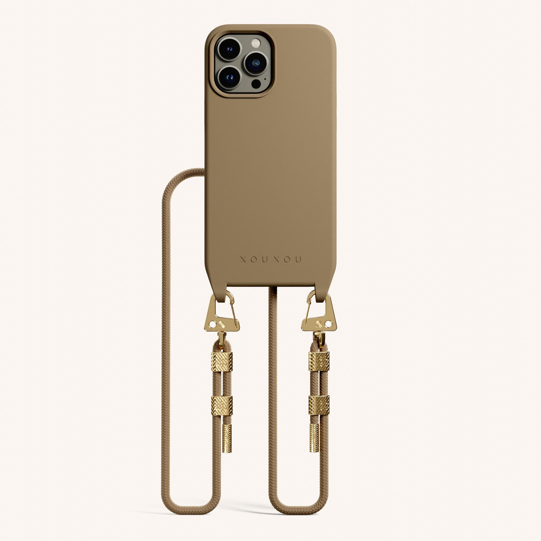 Handykette mit Karabinerband in Taupe