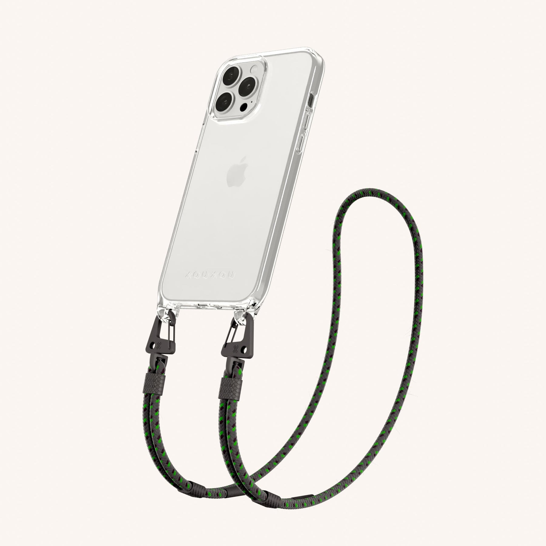 Phone Necklace with Carabiner Rope in Clear + Ash