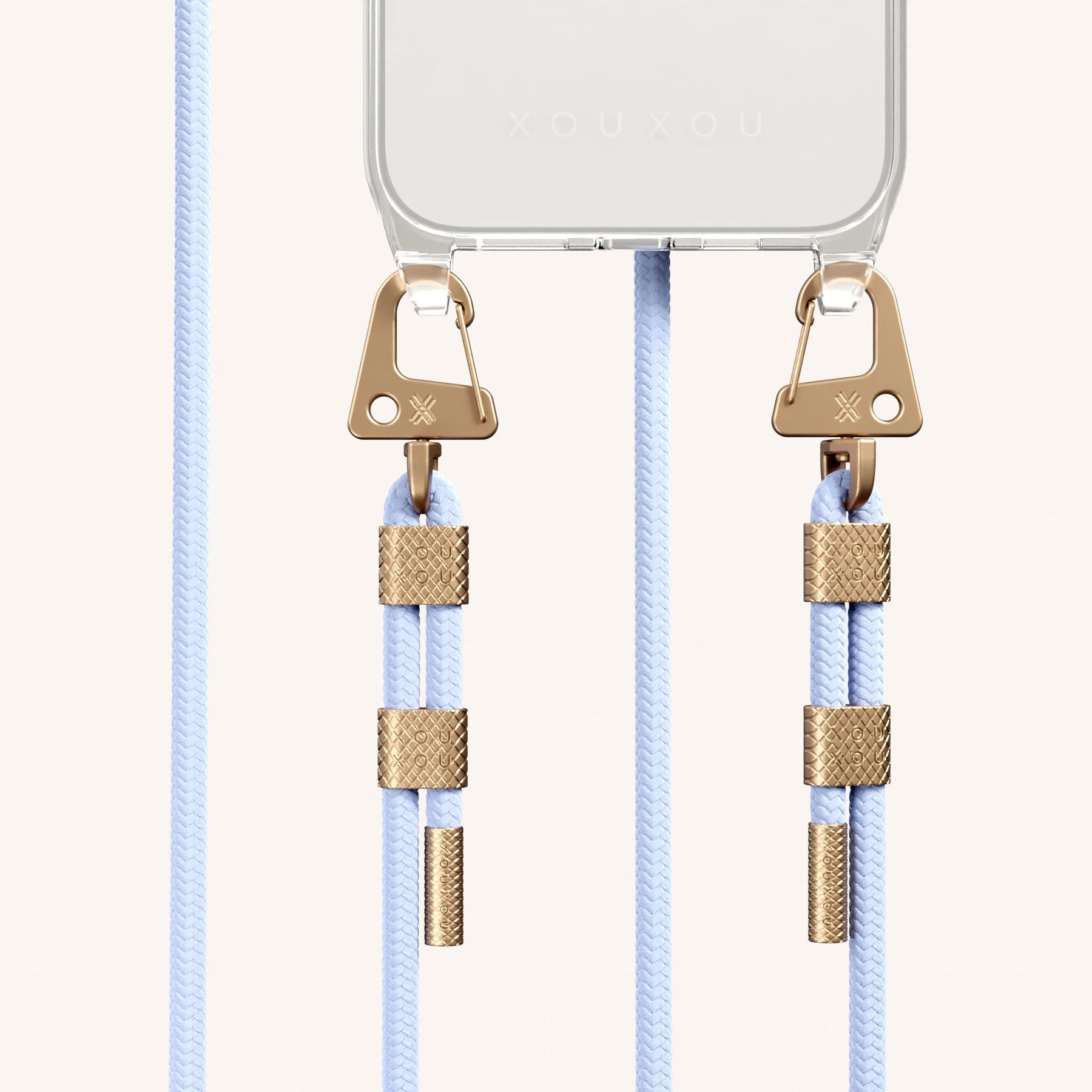 Handykette mit Karabinerband in Transparent + Baby Blau