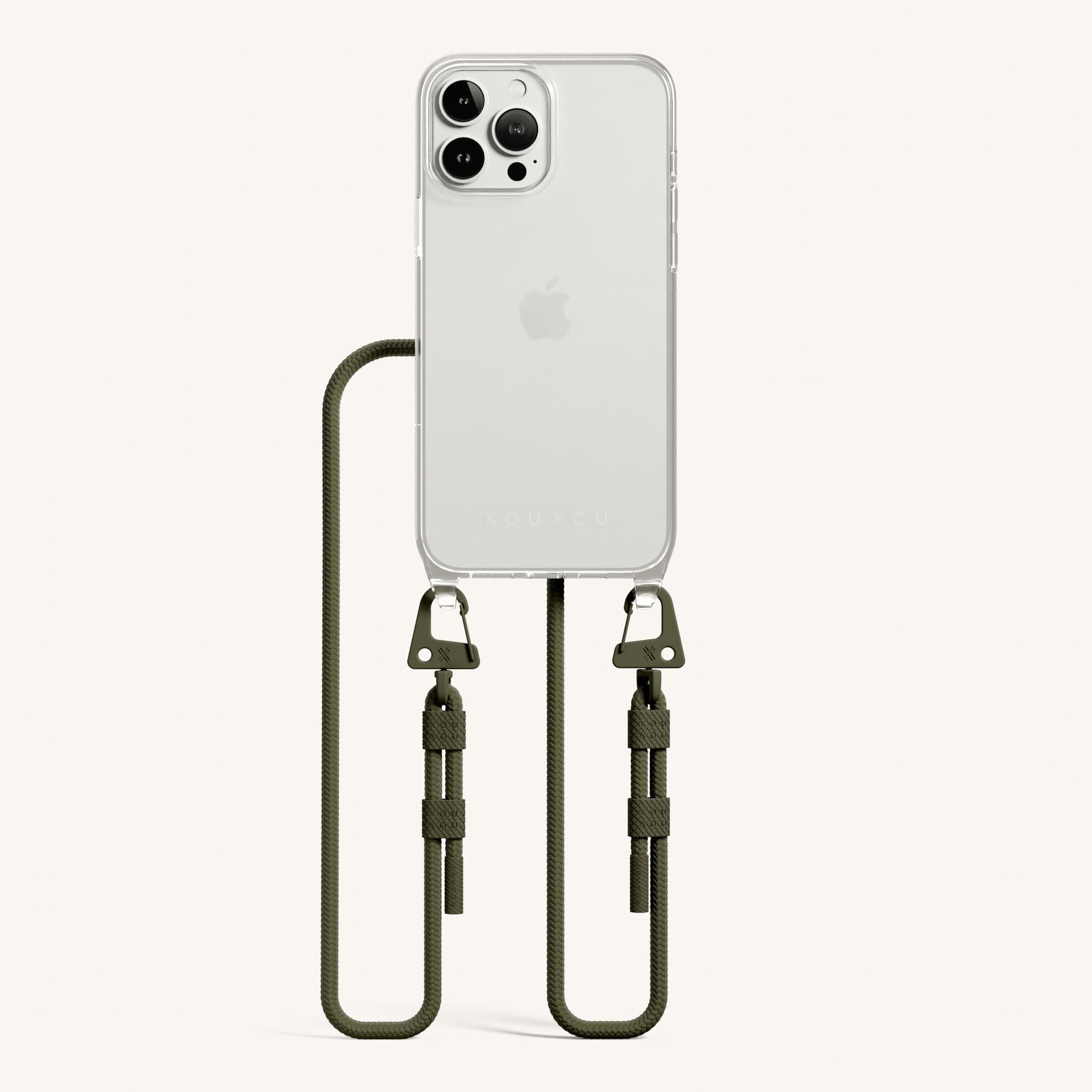Handykette mit Karabinerband in Transparent + Moos