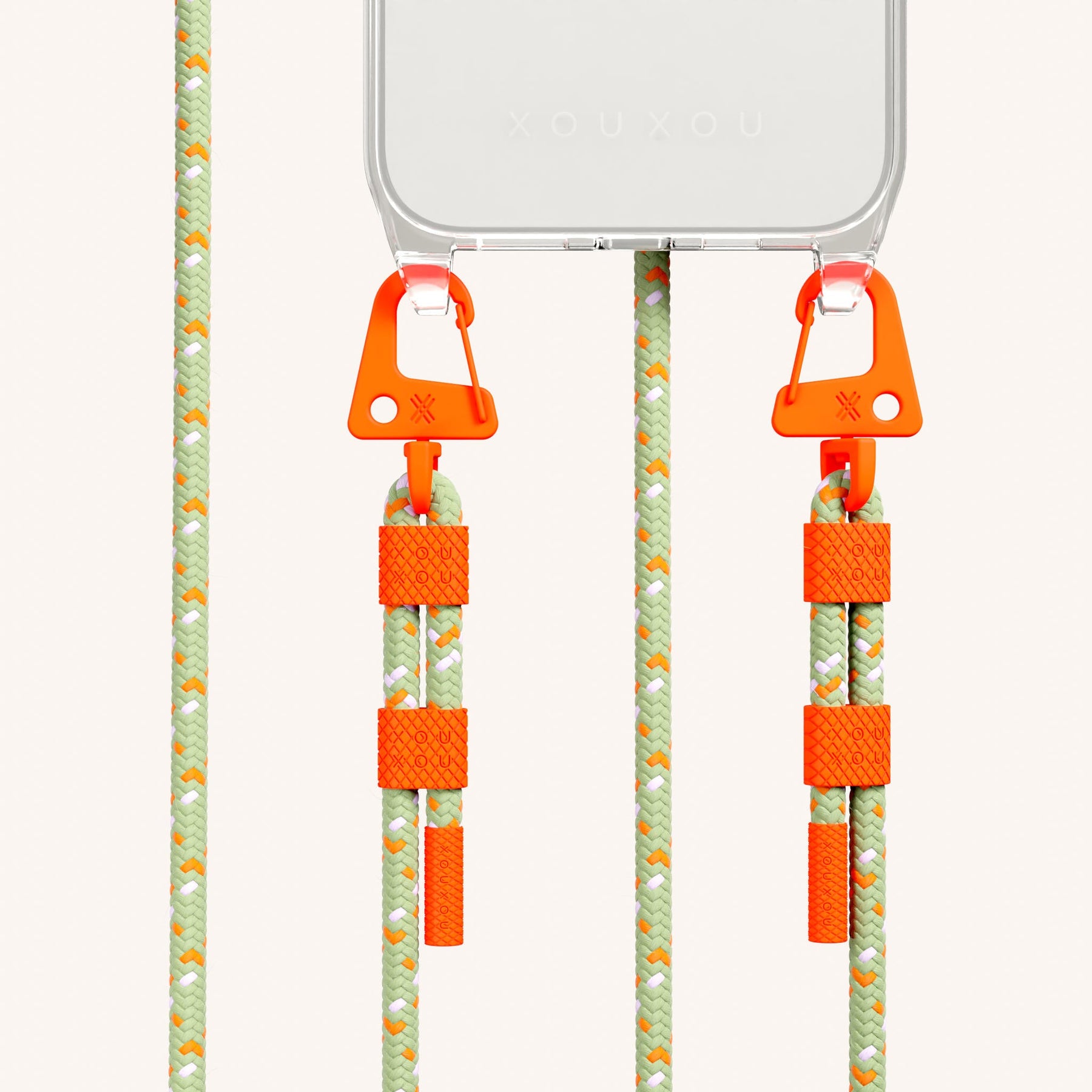 Handykette mit Karabinerband in Transparent + Orange Kamouflage