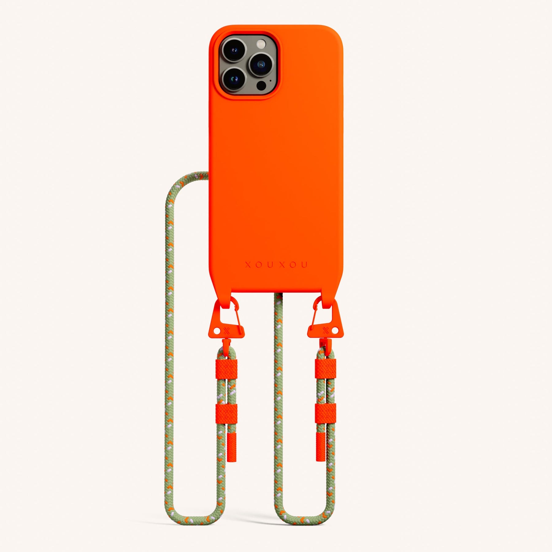 Handykette mit Karabinerband in Neon Orange + Orange Kamouflage