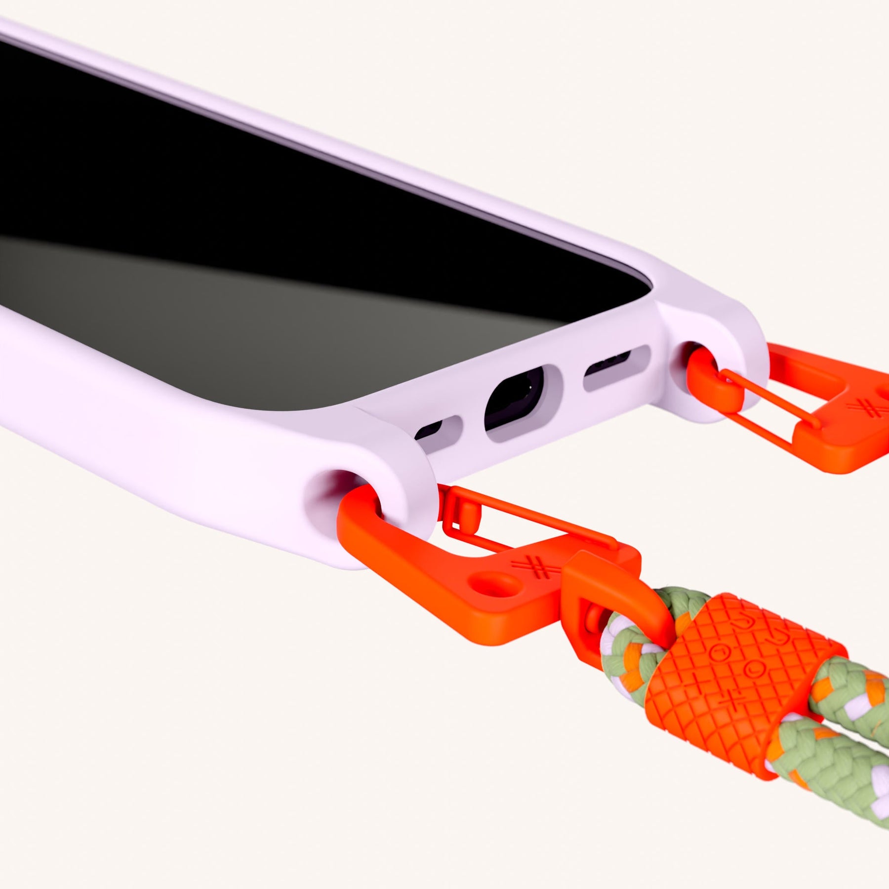 Phone Necklace with Carabiner Rope in Lilac + Orange Camouflage