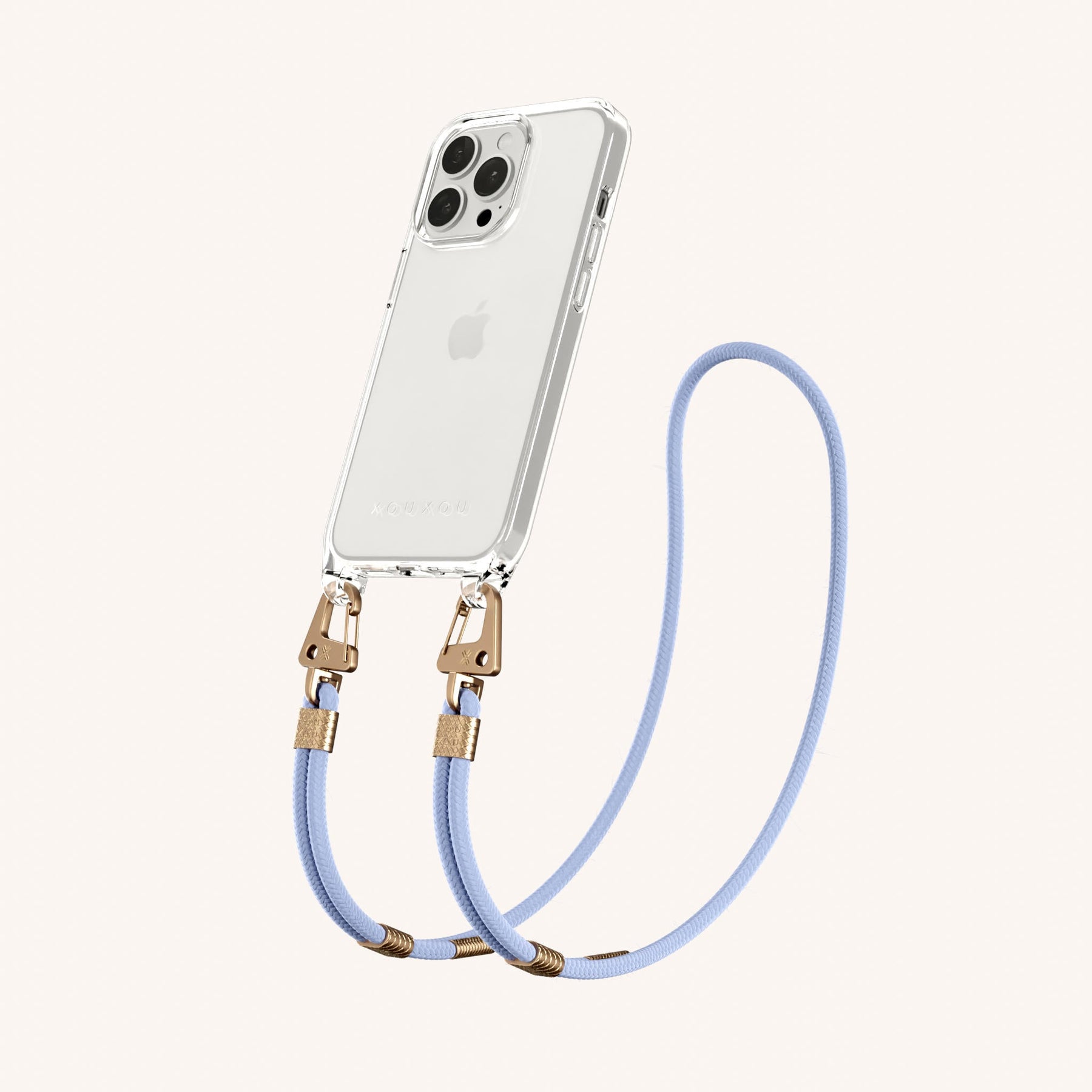 Handykette mit Karabinerband in Transparent + Baby Blau