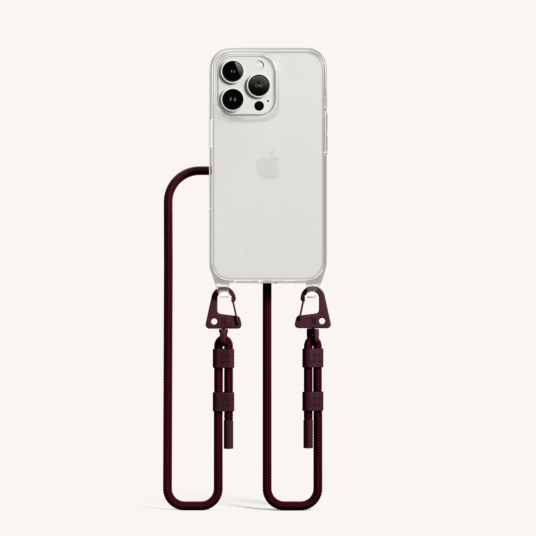 Handykette mit Karabinerband in Transparent + Weinrot