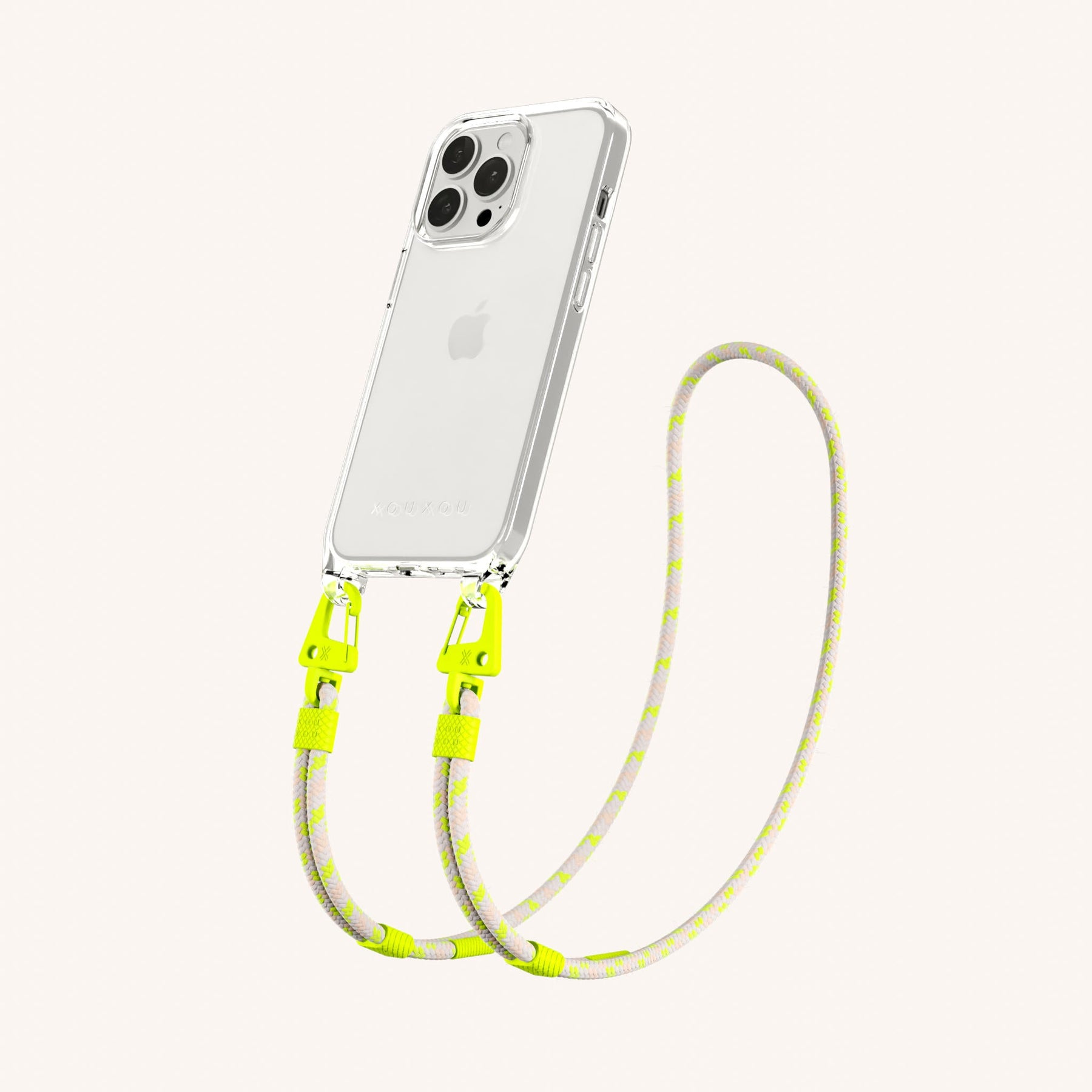 Handykette mit Karabinerband in Transparent + Orange Kamouflage