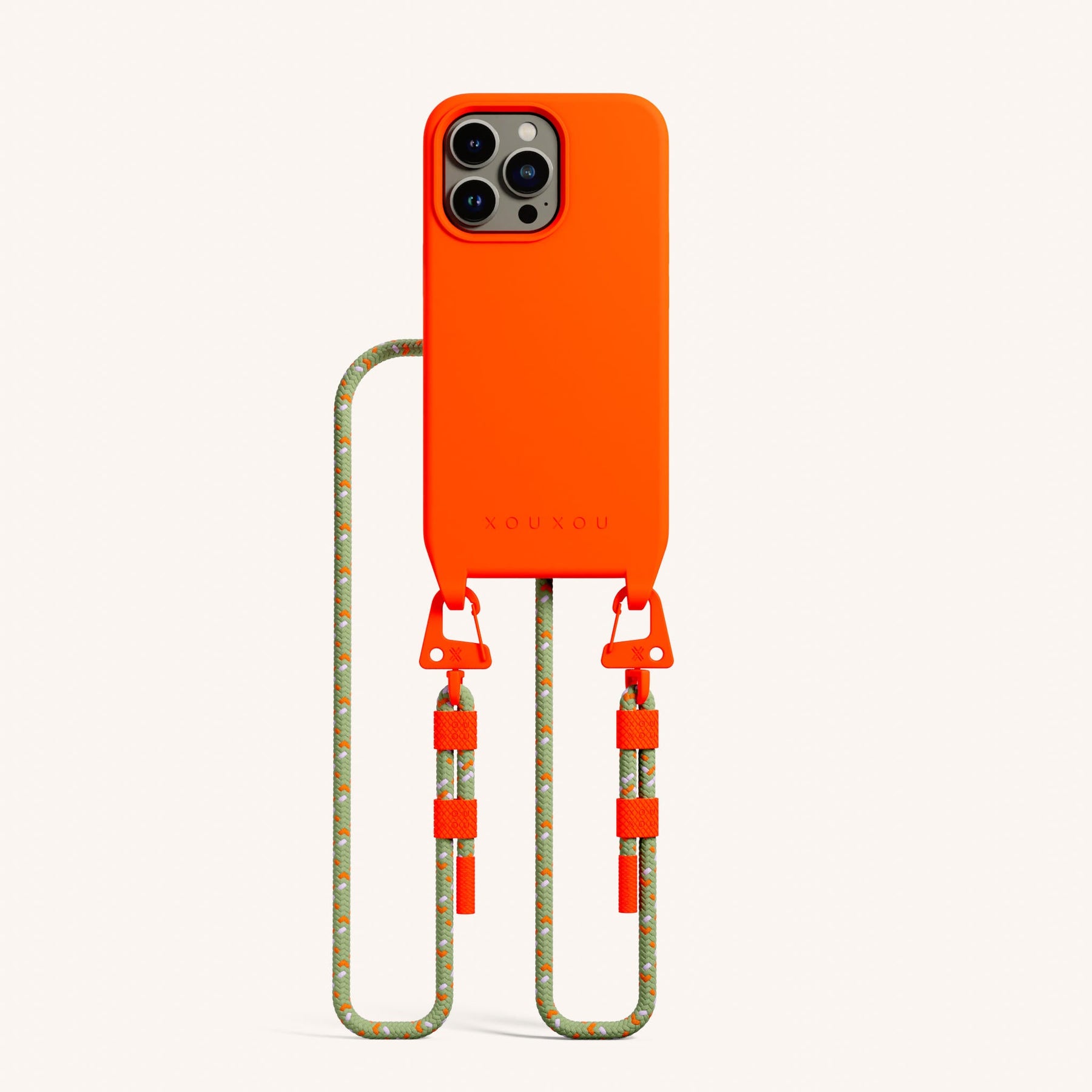 Handykette mit Karabinerband in Neon Orange + Orange Kamouflage